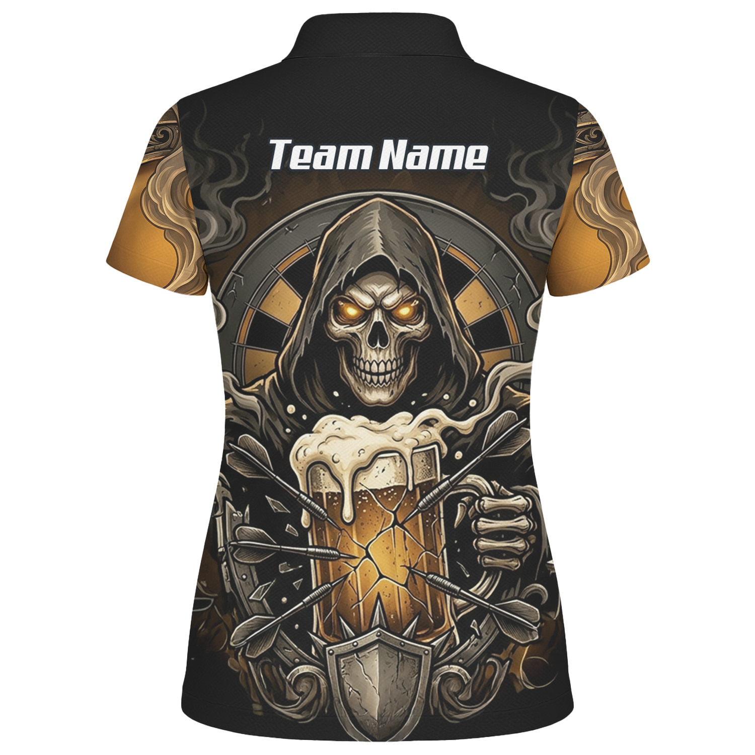 Personalised Reaper Skeleton Beer Dart Jersey for Women Custom Name Team Darts Polo Shirt Black Gold W5988