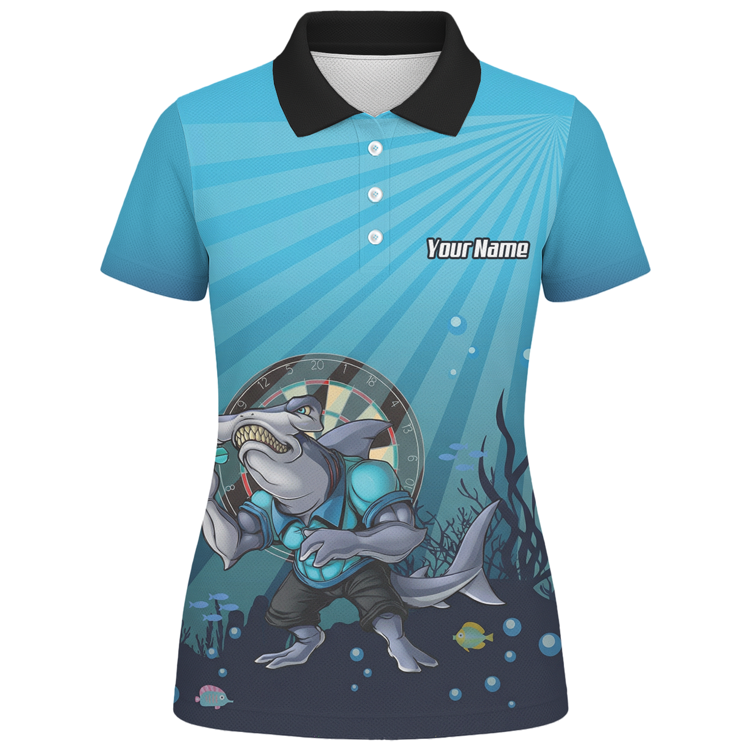 Personalised Hammerhead Shark Dart Jersey Polo and Zipper Blue For Women Custom Team Name Shirt W8382