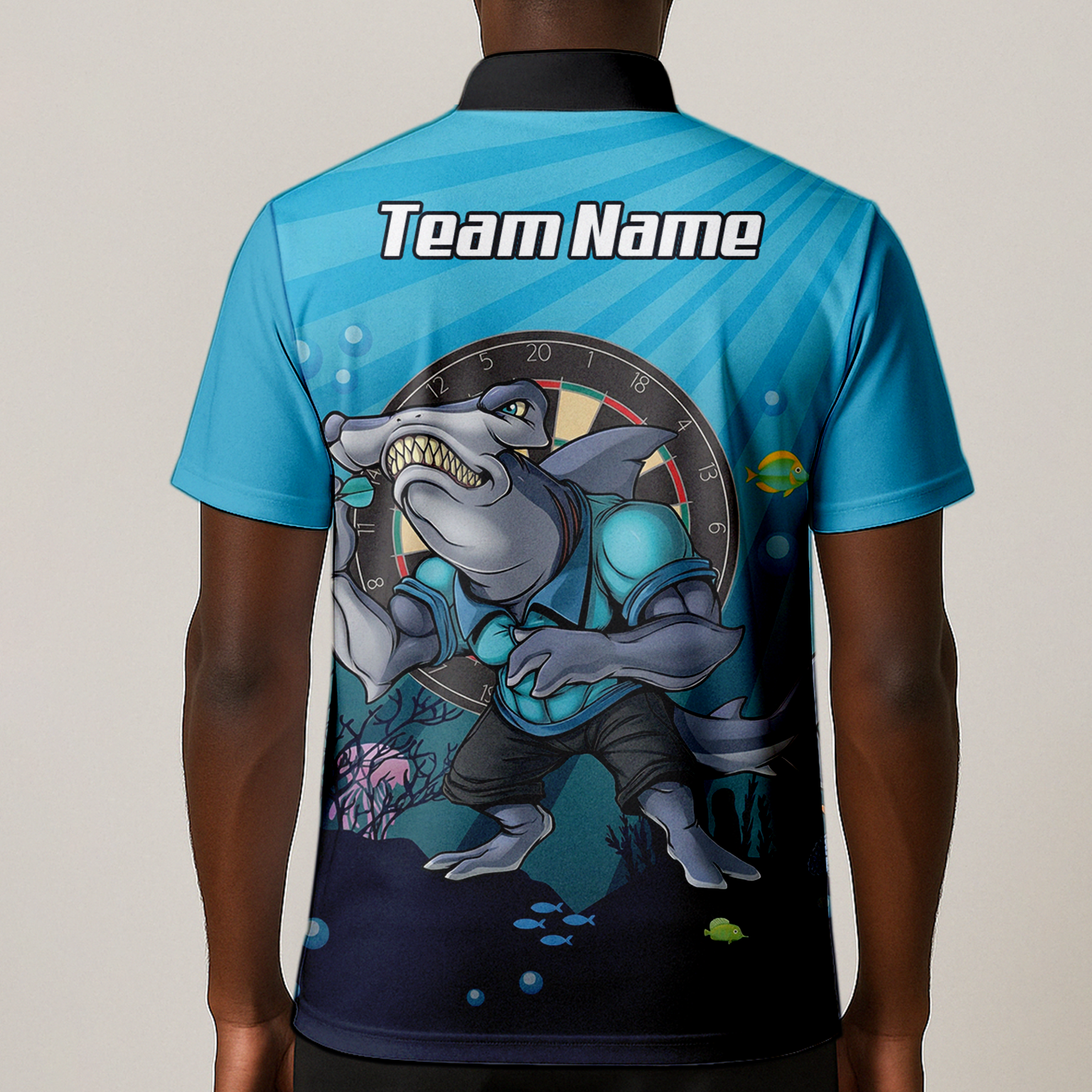 Personalised Hammerhead Shark Dart Jersey Polo and Zipper Blue For Men Custom Team Name Shirt W8382