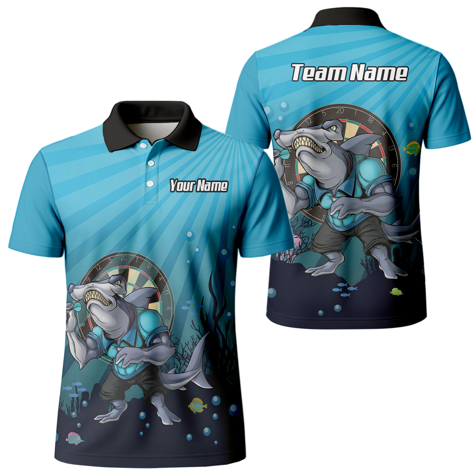 Personalised Hammerhead Shark Dart Jersey Polo and Zipper Blue For Men Custom Team Name Shirt W8382 - Polo Yes