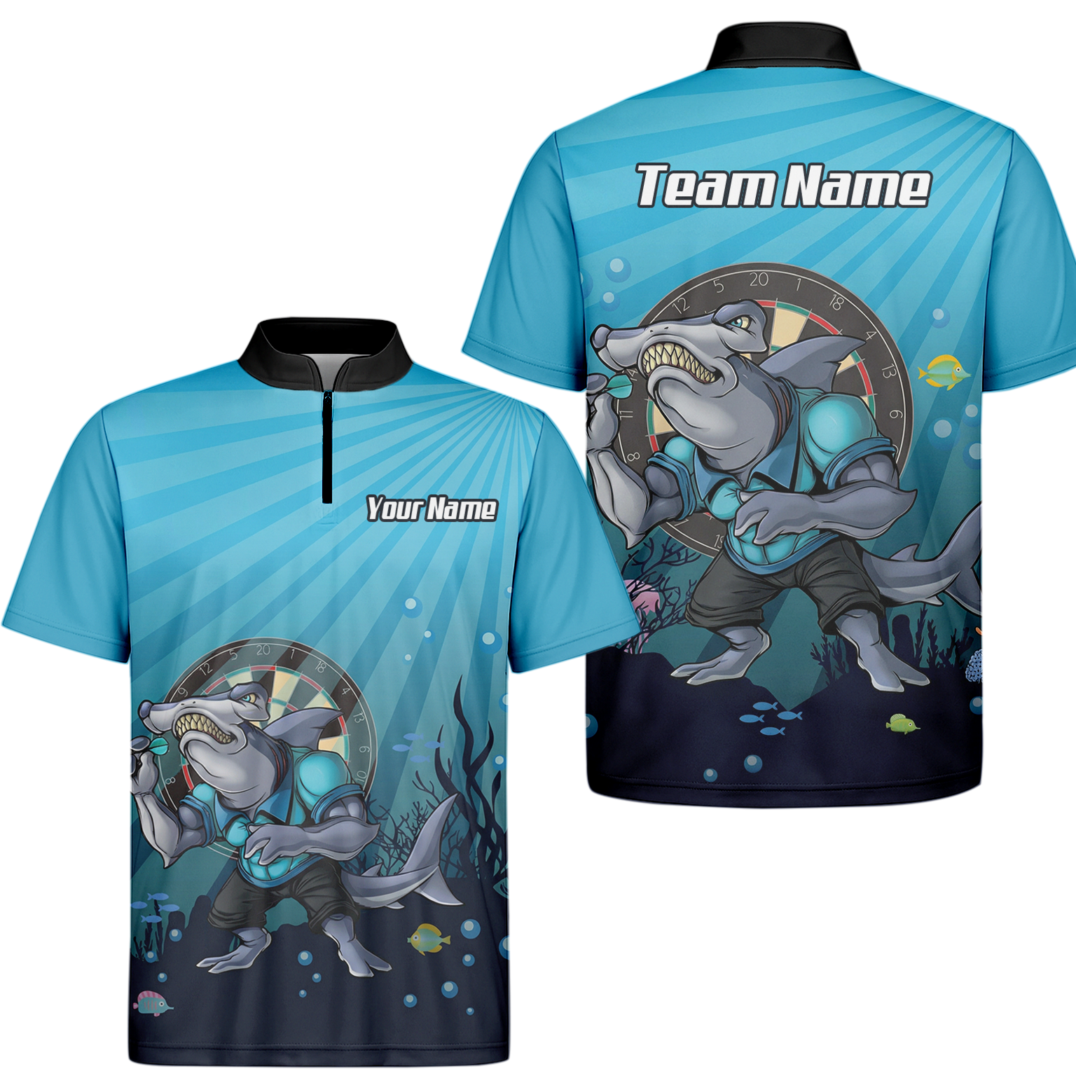 Personalised Hammerhead Shark Dart Jersey Polo and Zipper Blue For Men Custom Team Name Shirt W8382 - Zipper Yes