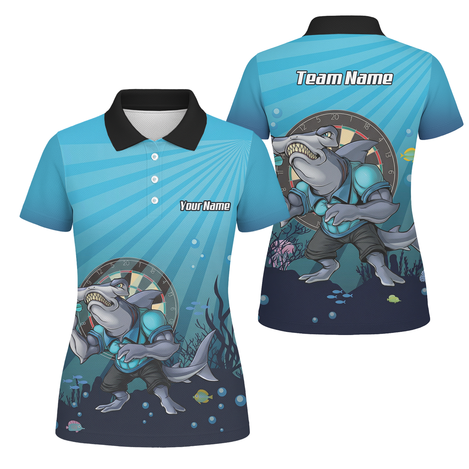 Personalised Hammerhead Shark Dart Jersey Polo and Zipper Blue For Women Custom Team Name Shirt W8382 - Polo Yes