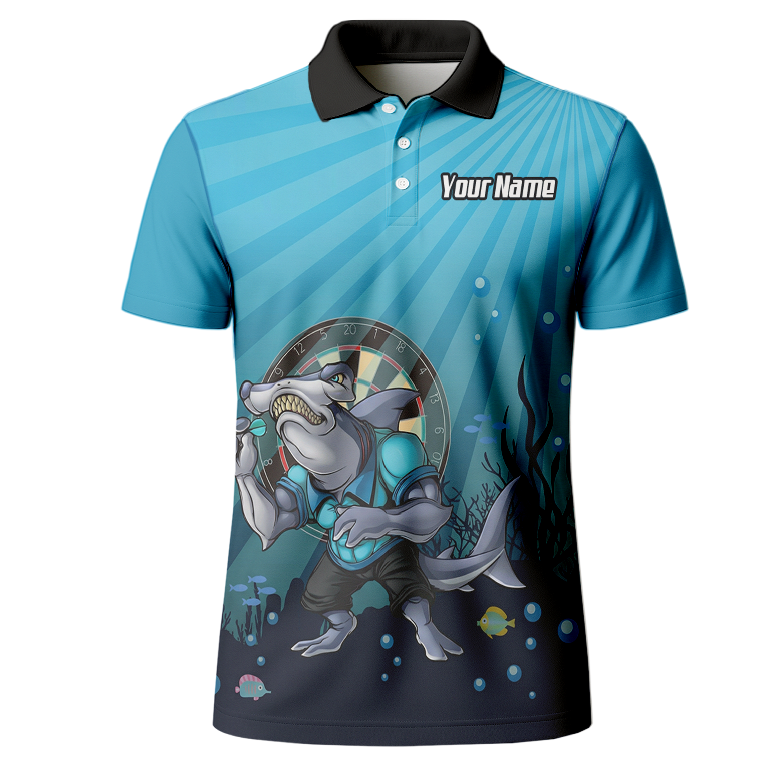 Personalised Hammerhead Shark Dart Jersey Polo and Zipper Blue For Men Custom Team Name Shirt W8382