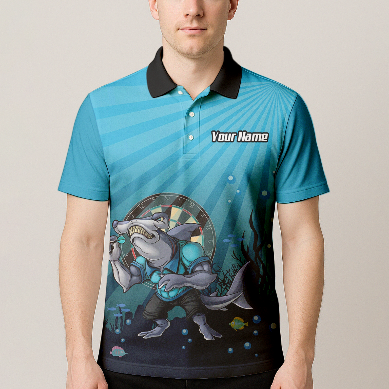 Personalised Hammerhead Shark Dart Jersey Polo and Zipper Blue For Men Custom Team Name Shirt W8382