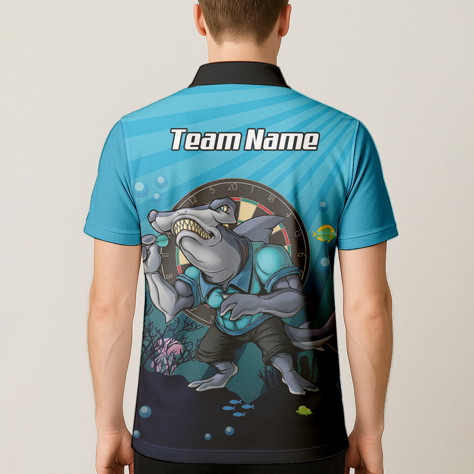 Personalised Hammerhead Shark Dart Jersey Polo and Zipper Blue For Men Custom Team Name Shirt W8382