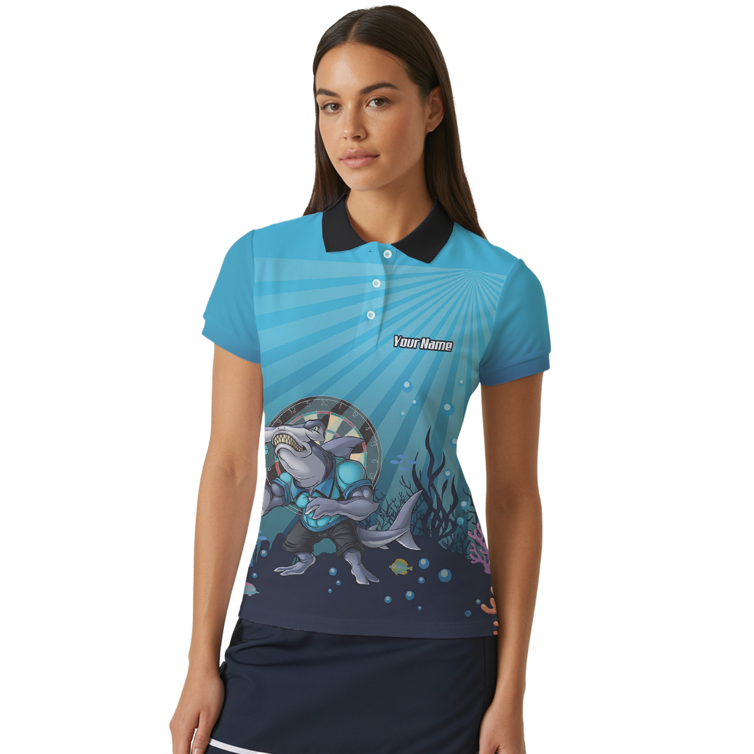 Personalised Hammerhead Shark Dart Jersey Polo and Zipper Blue For Women Custom Team Name Shirt W8382