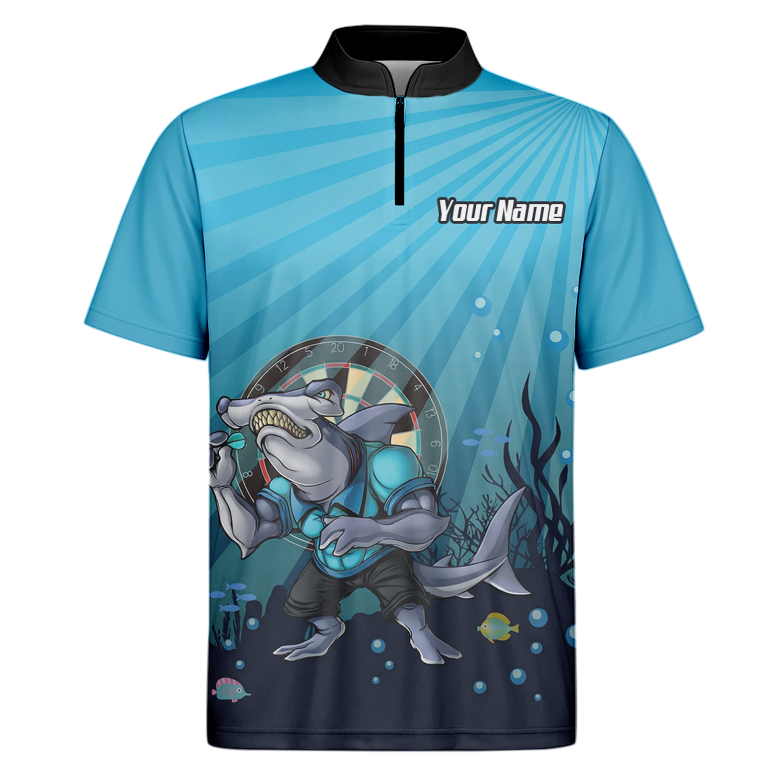Personalised Hammerhead Shark Dart Jersey Polo and Zipper Blue For Men Custom Team Name Shirt W8382