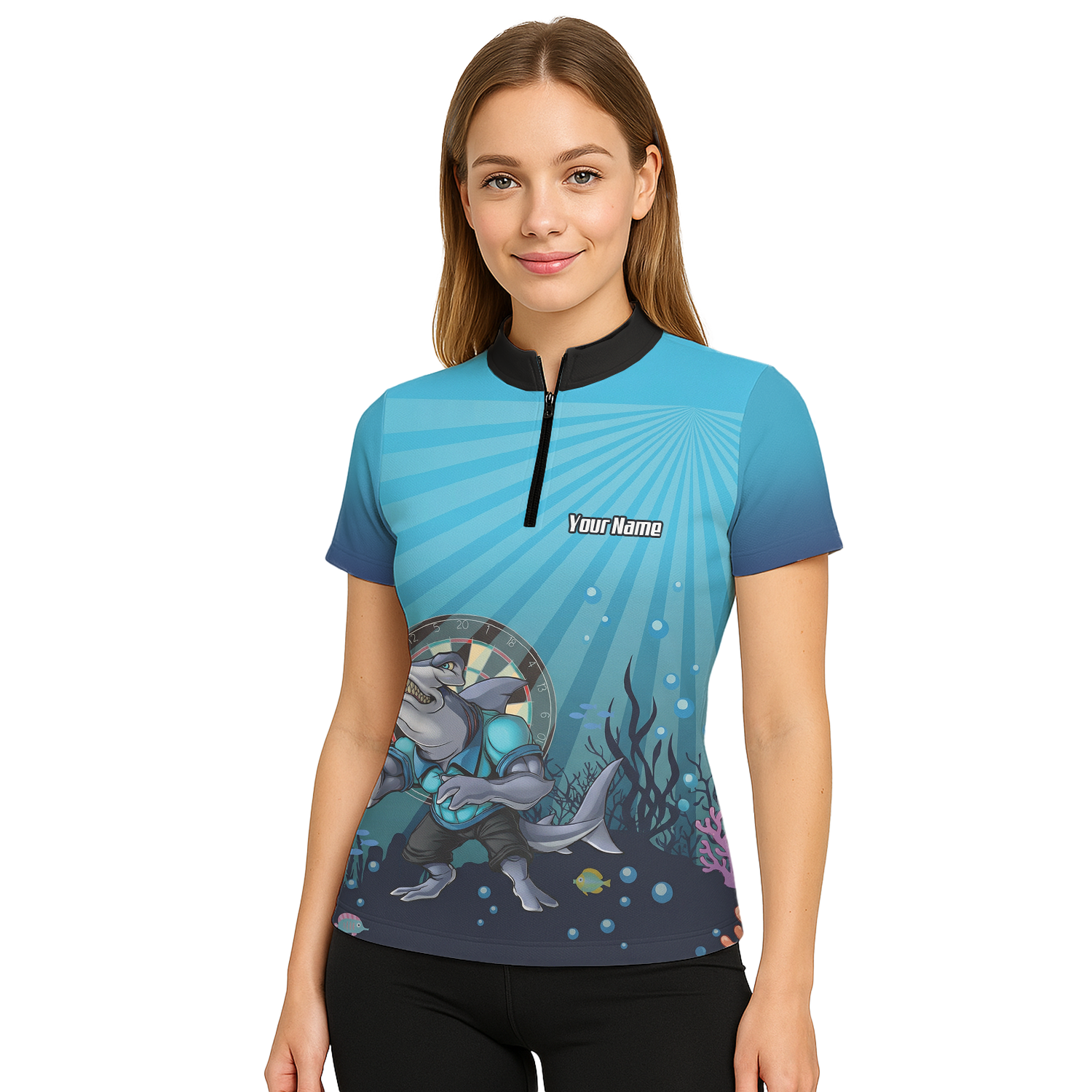 Personalised Hammerhead Shark Dart Jersey Polo and Zipper Blue For Women Custom Team Name Shirt W8382