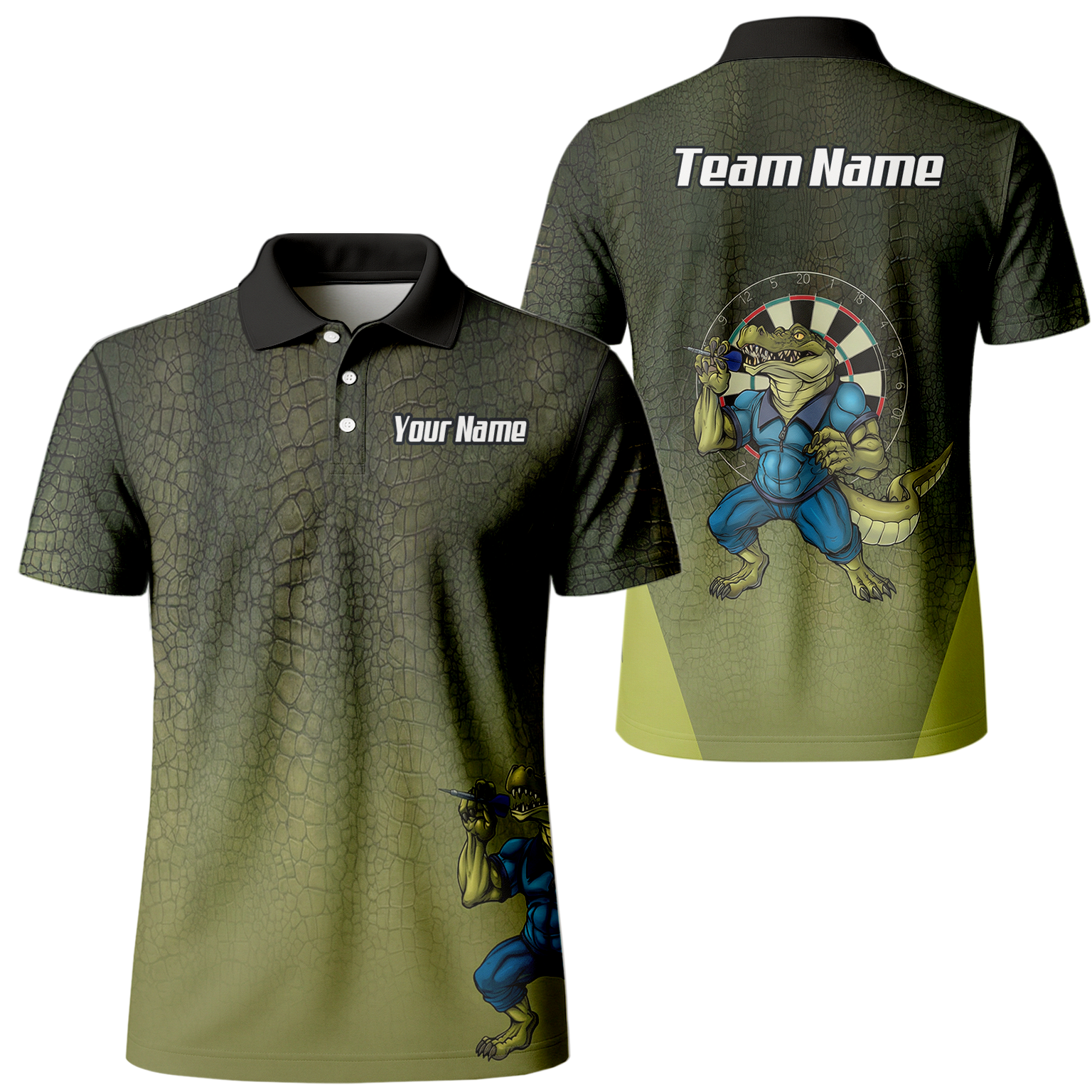 Personalised Crocodile Dart Jersey Polo and Zipper For Men Custom Green Alligator Print Shirt X5857 - Polo Yes
