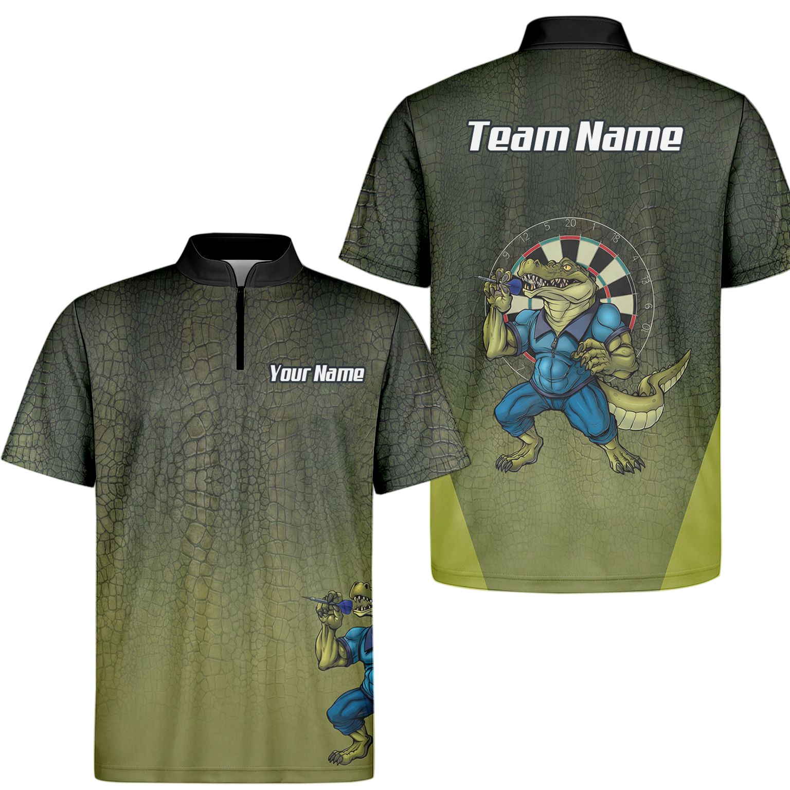 Personalised Crocodile Dart Jersey Polo and Zipper For Men Custom Green Alligator Print Shirt X5857 - Zipper Yes