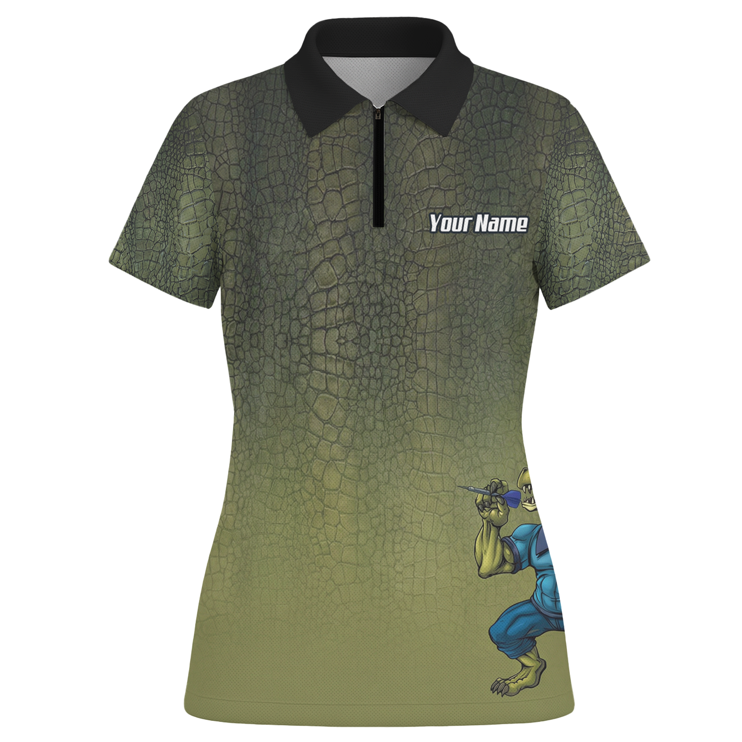 Personalised Crocodile Dart Jersey Polo and Zipper For Women Custom Green Alligator Print Shirt X5857 - Polo -w Zipper Yes