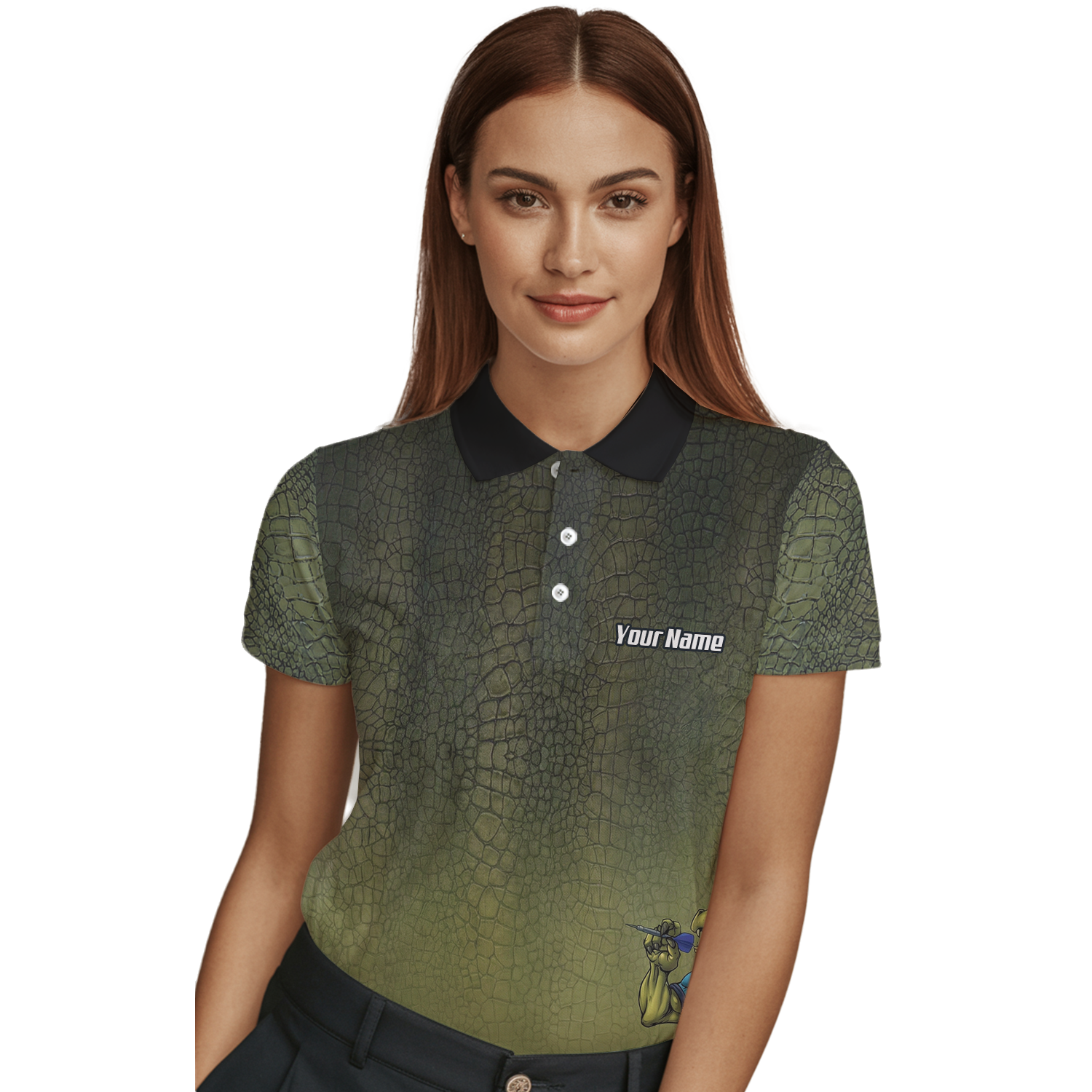 Personalised Crocodile Dart Jersey Polo and Zipper For Women Custom Green Alligator Print Shirt X5857