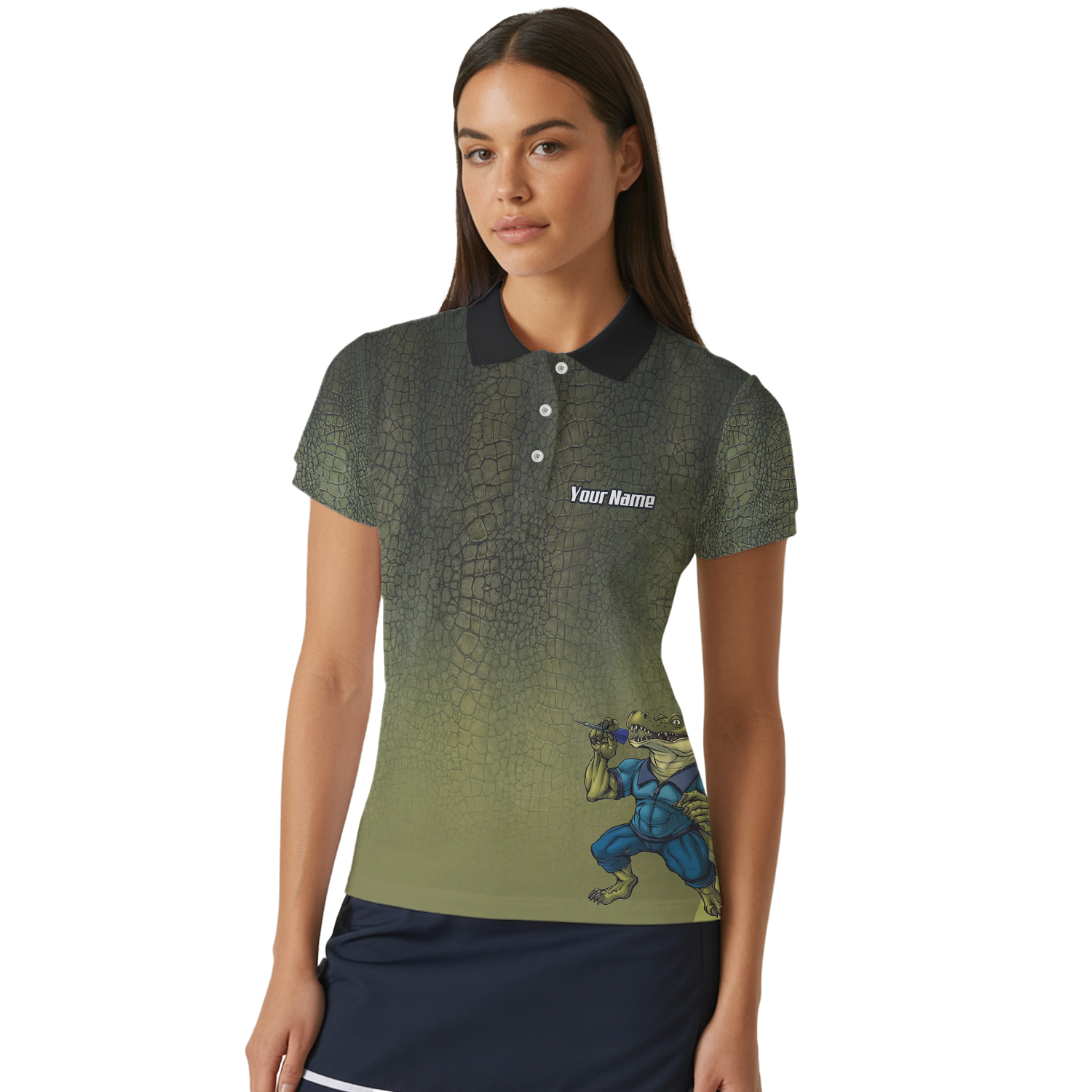 Personalised Crocodile Dart Jersey Polo and Zipper For Women Custom Green Alligator Print Shirt X5857