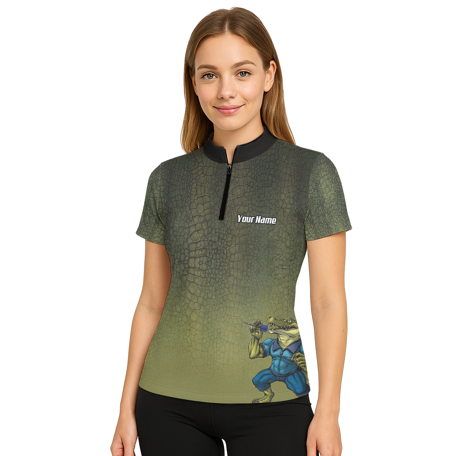 Personalised Crocodile Dart Jersey Polo and Zipper For Women Custom Green Alligator Print Shirt X5857