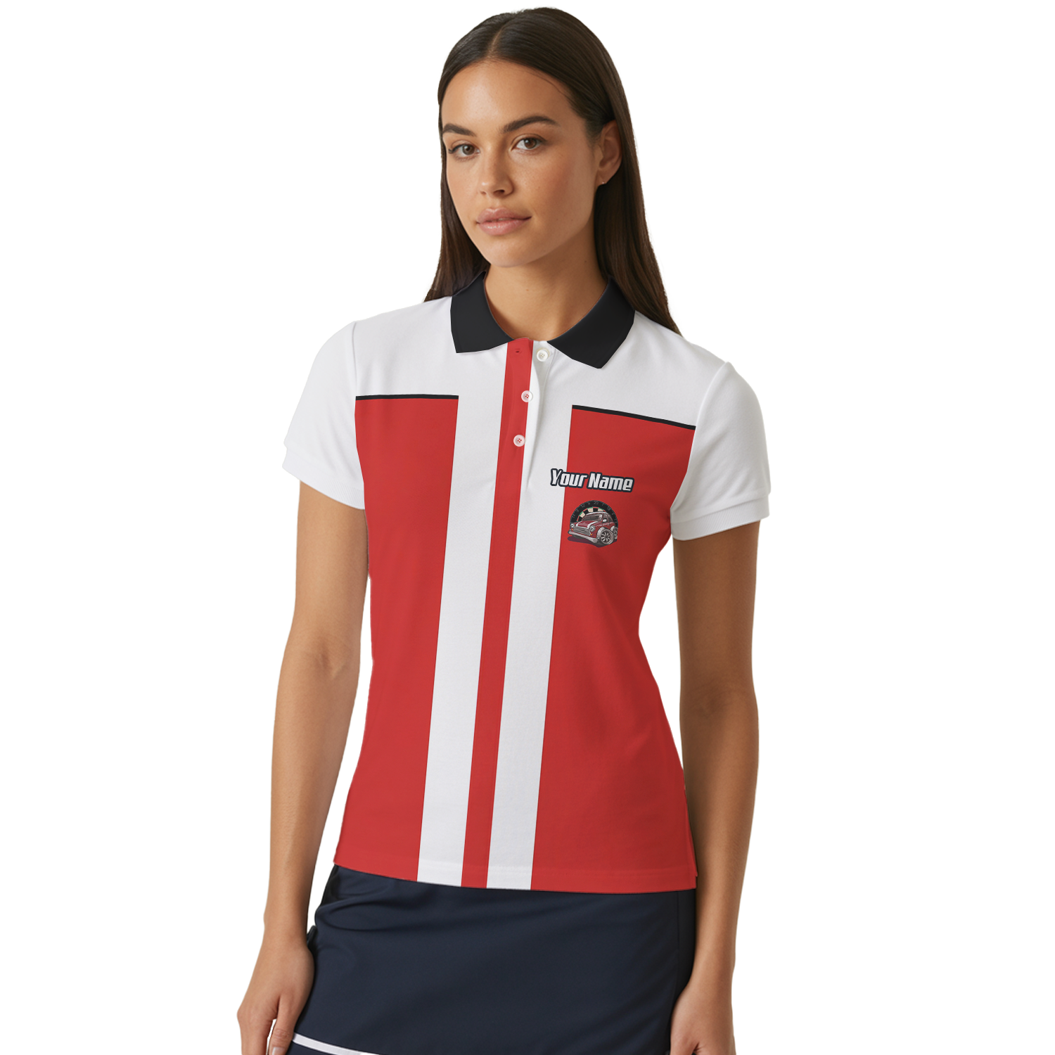 Personalised Classic Car Dart Jersey Red White Racing Polo and Zipper For Women X6562