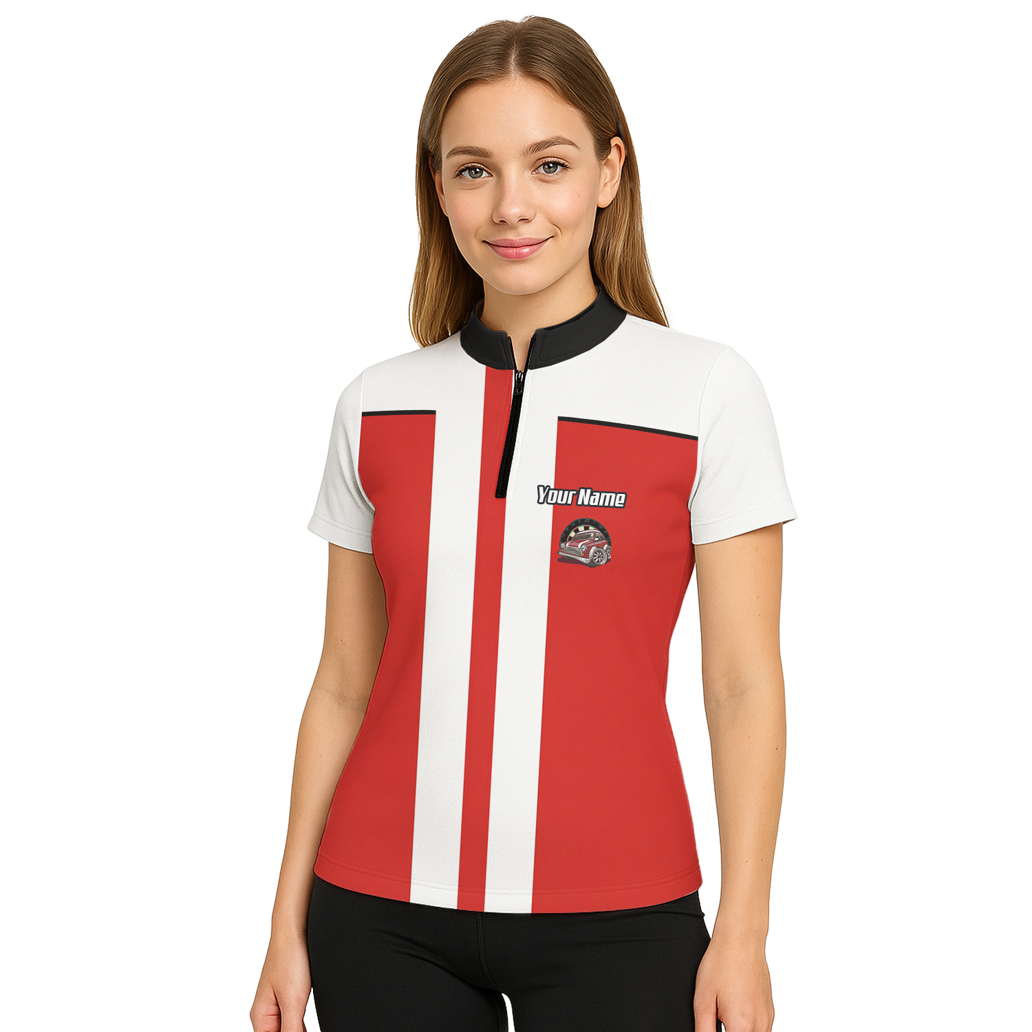 Personalised Classic Car Dart Jersey Red White Racing Polo and Zipper For Women X6562
