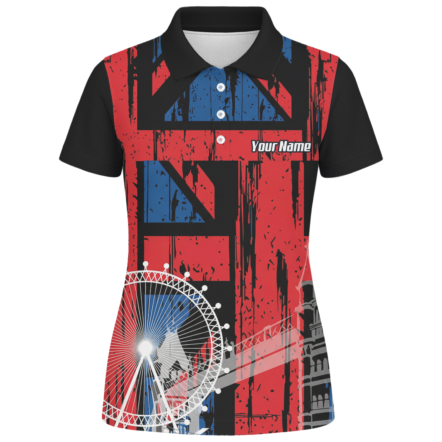 Personalised Union Jack London Landmarks Dart Jersey Polo and Zipper For Women Red Blue Black Custom Name Shirt X7232