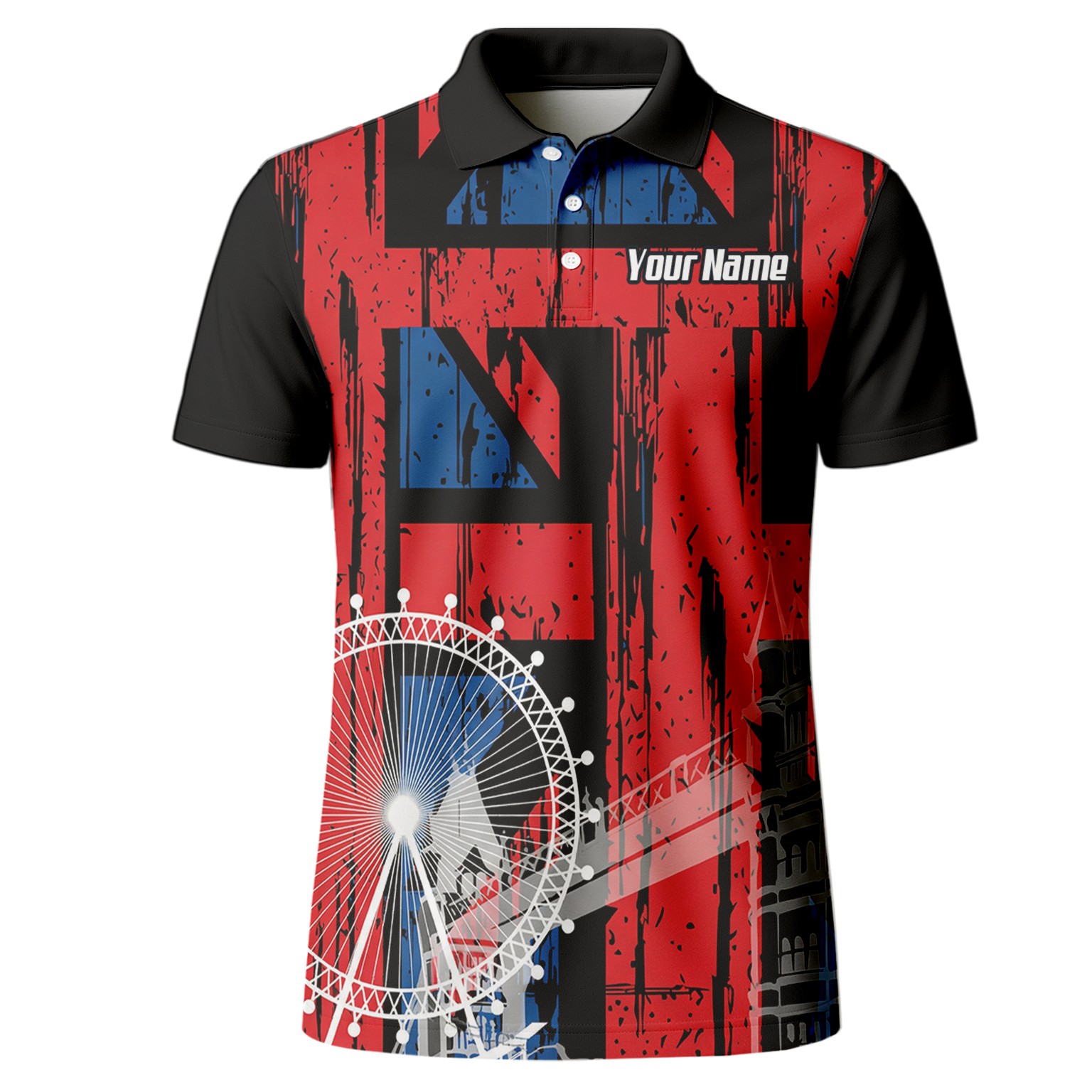 Personalised Union Jack London Landmarks Dart Jersey Polo and Zipper For Men Red Blue Black Custom Name Shirt X7232