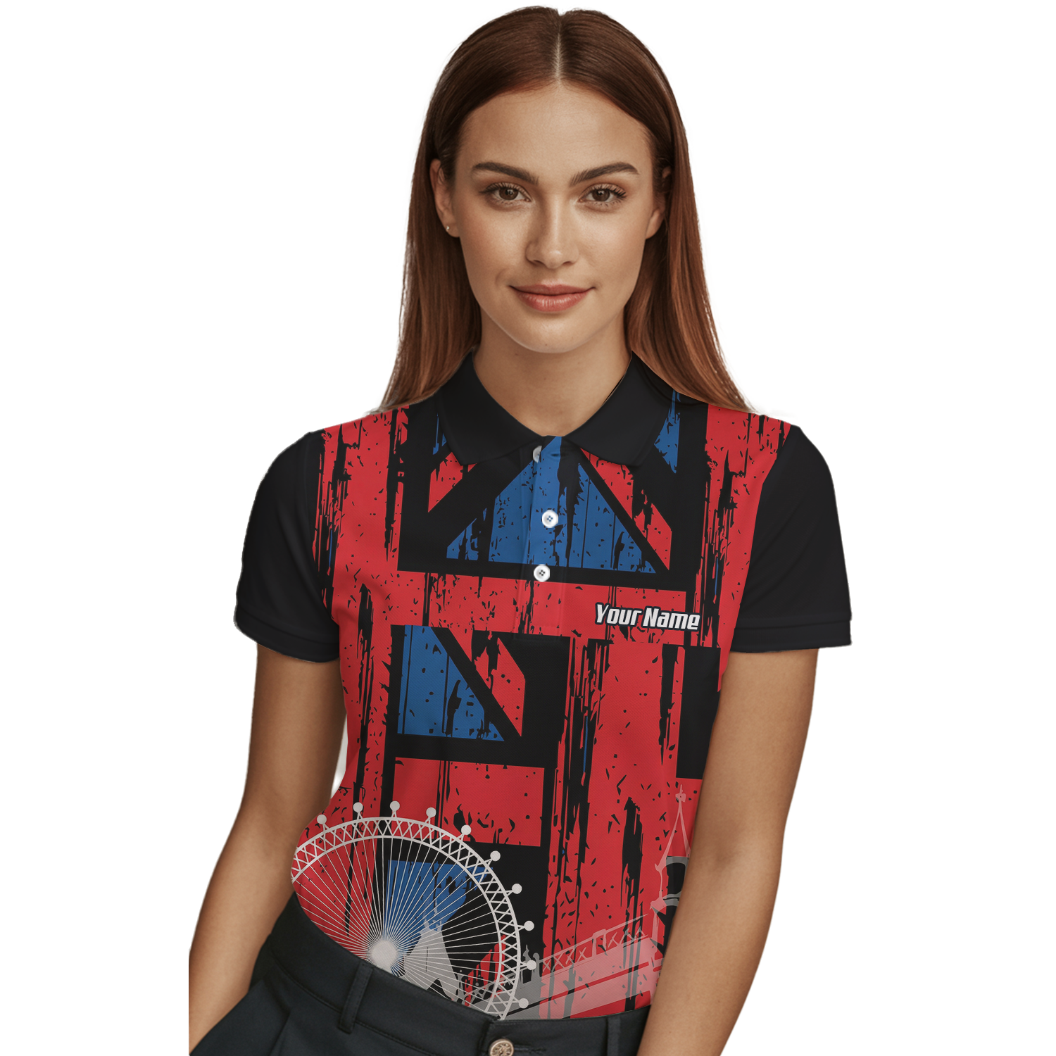 Personalised Union Jack London Landmarks Dart Jersey Polo and Zipper For Women Red Blue Black Custom Name Shirt X7232