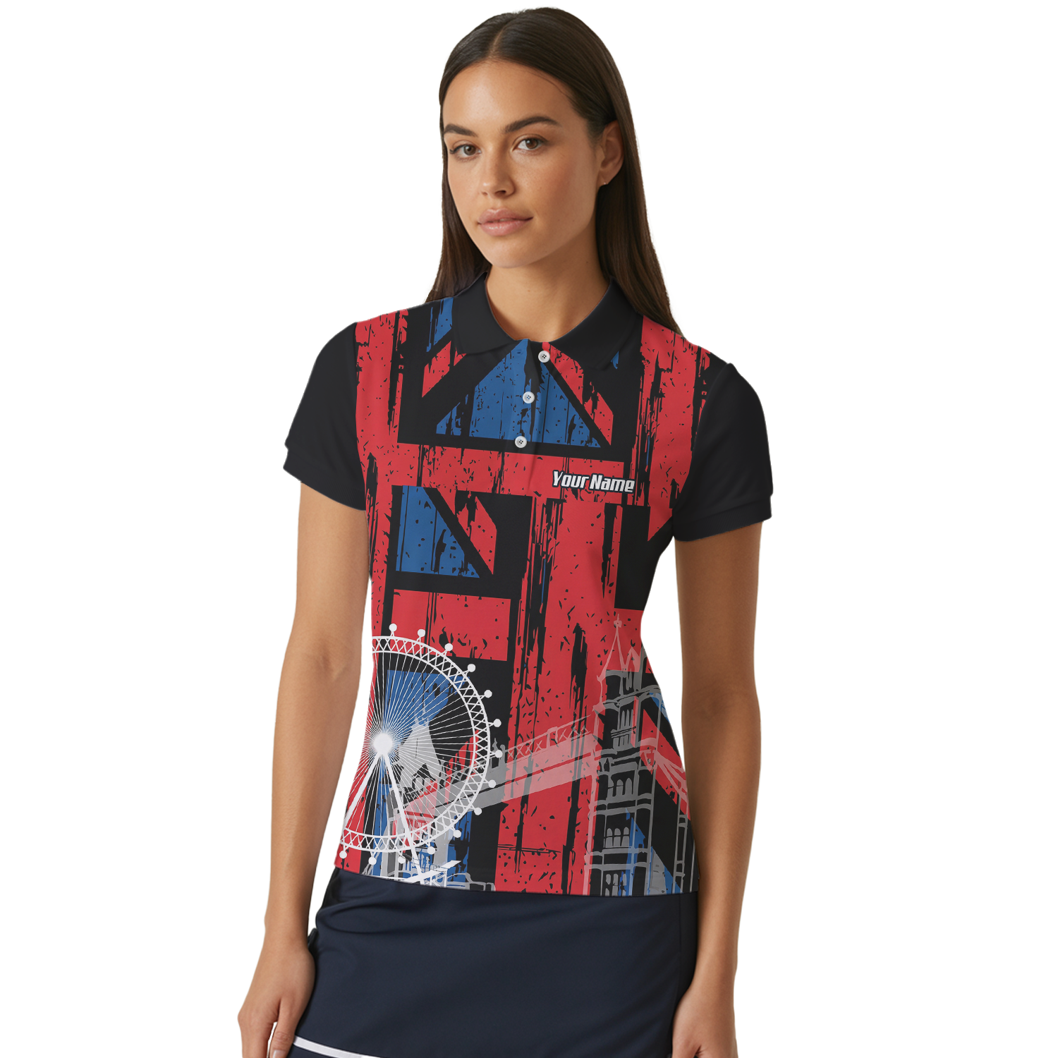 Personalised Union Jack London Landmarks Dart Jersey Polo and Zipper For Women Red Blue Black Custom Name Shirt X7232
