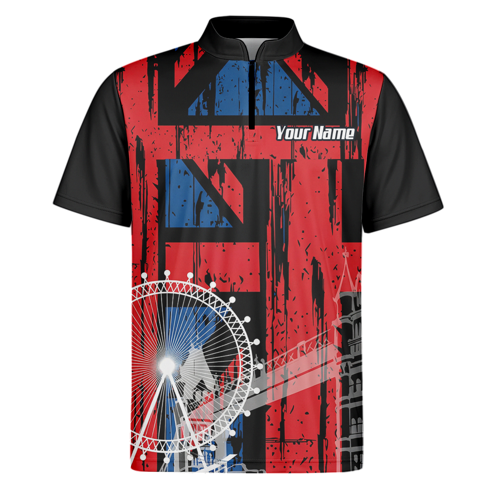 Personalised Union Jack London Landmarks Dart Jersey Polo and Zipper For Men Red Blue Black Custom Name Shirt X7232