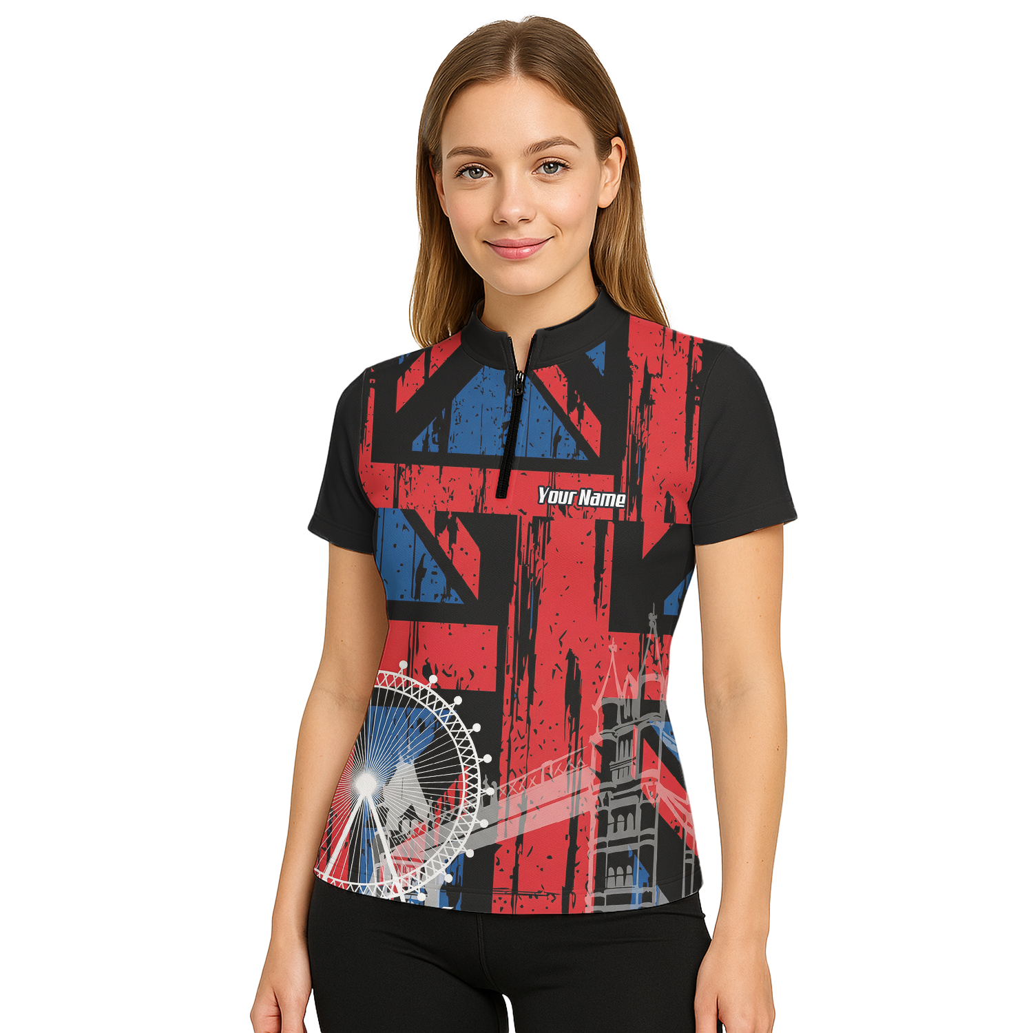 Personalised Union Jack London Landmarks Dart Jersey Polo and Zipper For Women Red Blue Black Custom Name Shirt X7232
