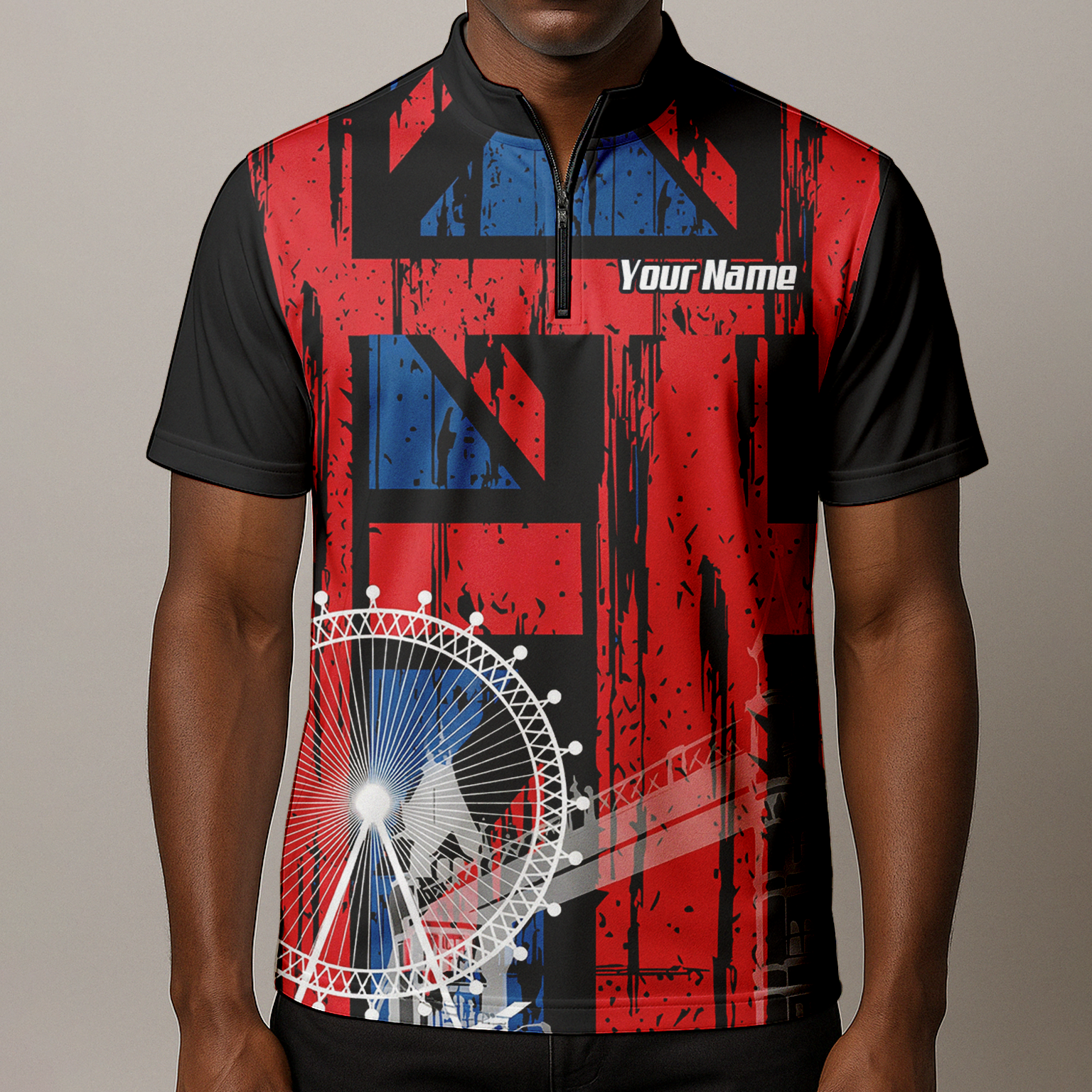 Personalised Union Jack London Landmarks Dart Jersey Polo and Zipper For Men Red Blue Black Custom Name Shirt X7232