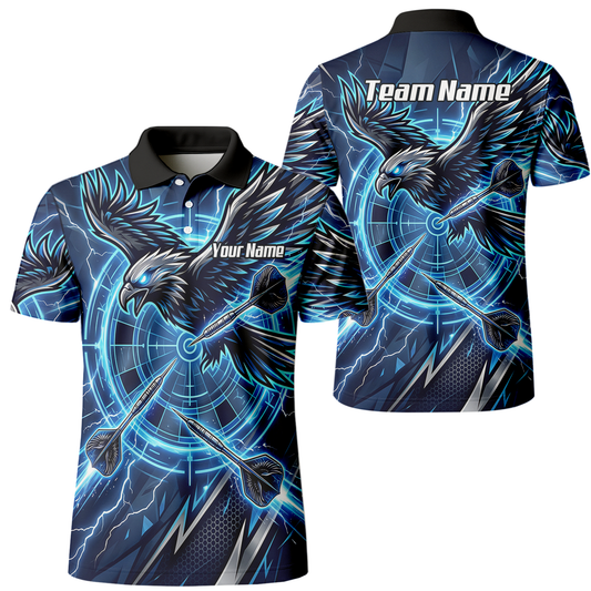 Personalised Blue Eagle Dart Jersey for Men, Custom Name and Team Electric Blue Lightning Sublimated Polo Shirt Y3067
