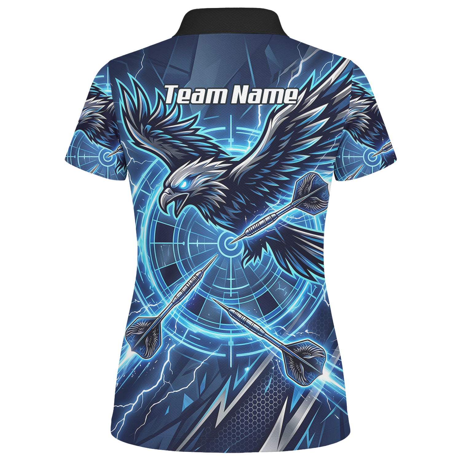 Personalised Blue Eagle Dart Jersey for Women, Custom Name and Team Electric Blue Lightning Sublimated Polo Shirt Y3067