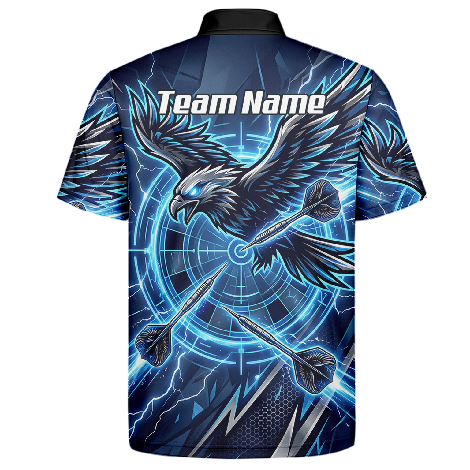 Personalised Blue Eagle Dart Jersey for Men, Custom Name and Team Electric Blue Lightning Sublimated Polo Shirt Y3067