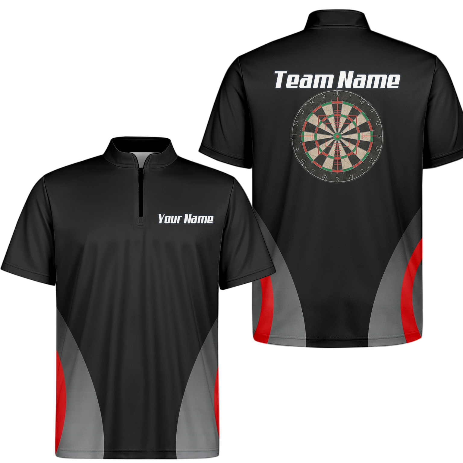 Personalised Dartboard Dart Jersey Polo and Zipper Black Red Grey For Men Y3238 - Zipper Yes