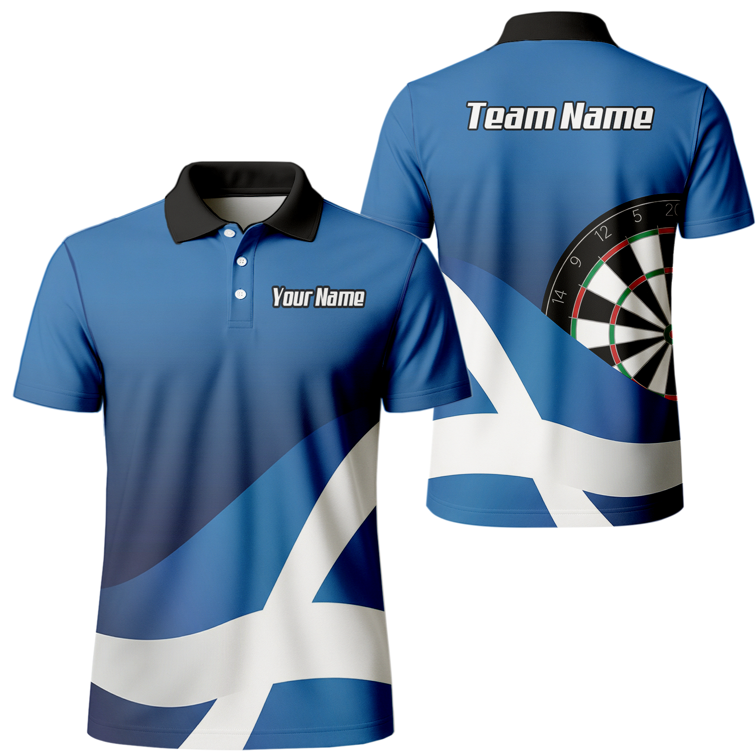 Personalised Scotland Saltire Dart Jersey Polo and Zipper Blue White For Men Y3906 - Polo Yes