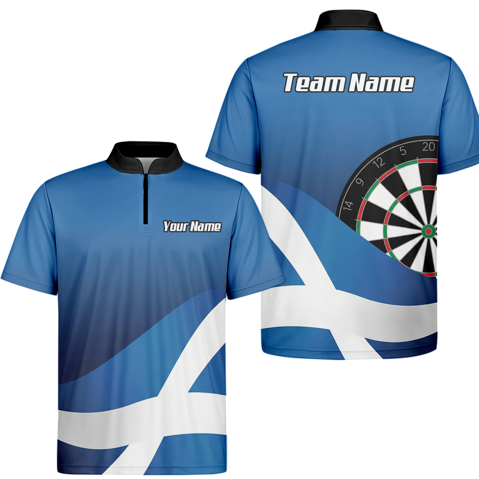 Personalised Scotland Saltire Dart Jersey Polo and Zipper Blue White For Men Y3906 - Zipper Yes