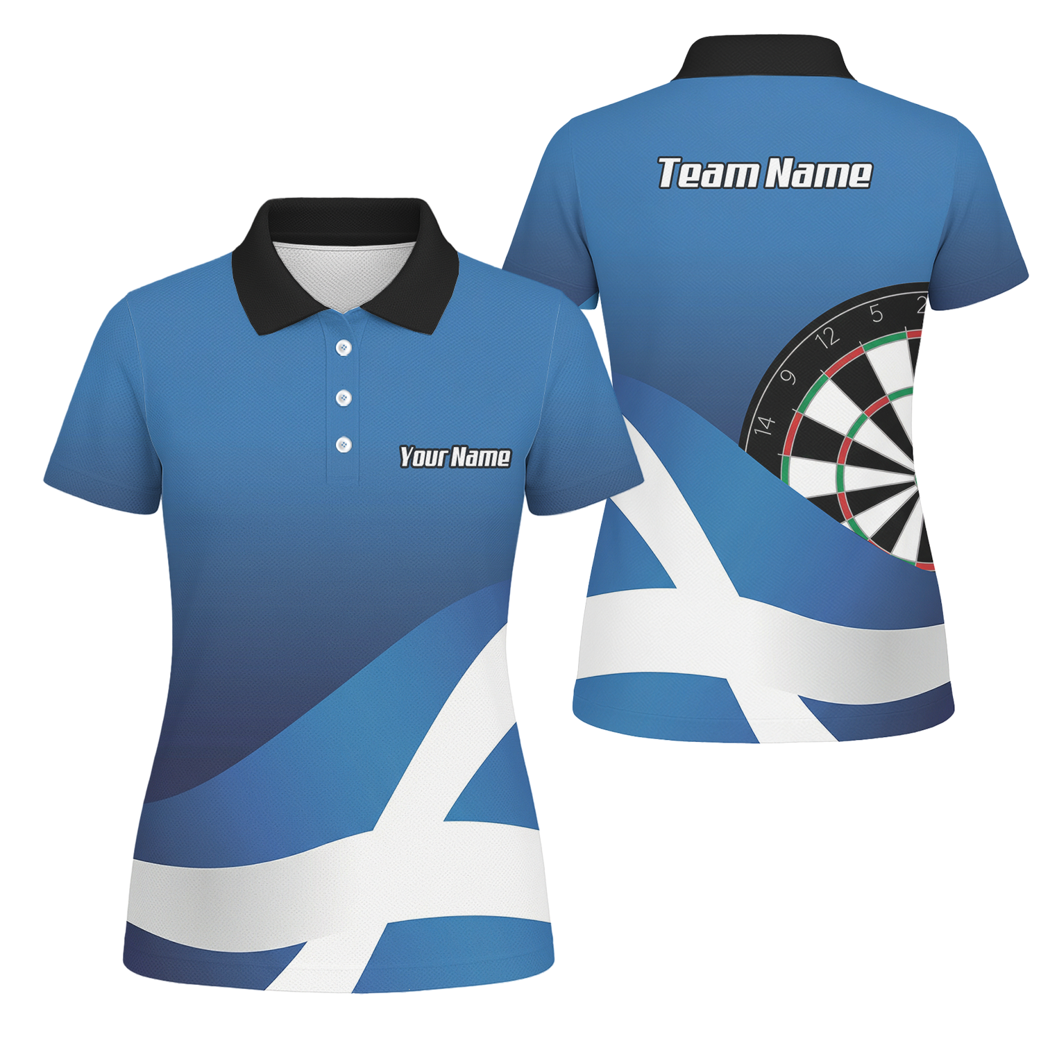 Personalised Scotland Saltire Dart Jersey Polo and Zipper Blue White For Women Y3906 - Polo Yes