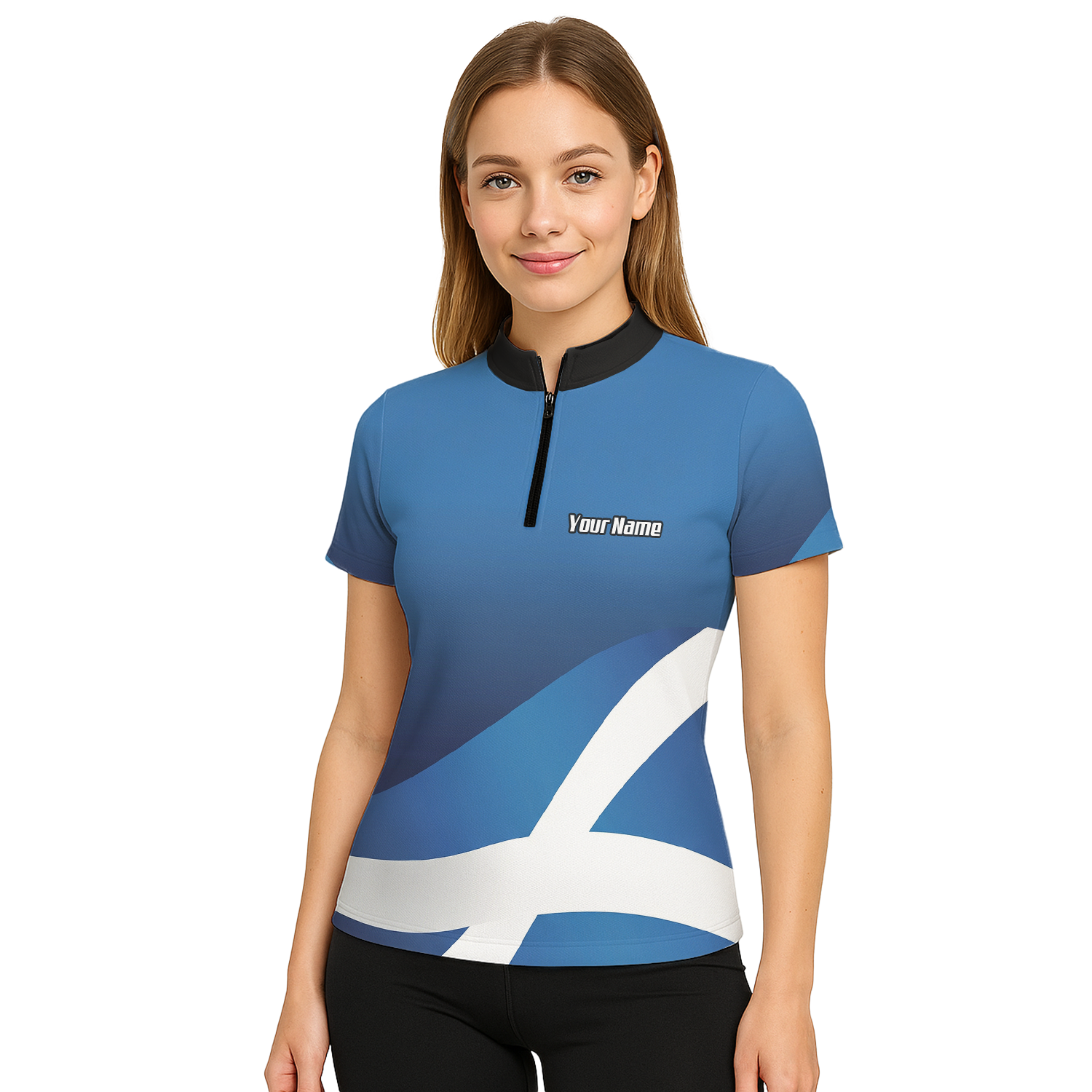 Personalised Scotland Saltire Dart Jersey Polo and Zipper Blue White For Women Y3906