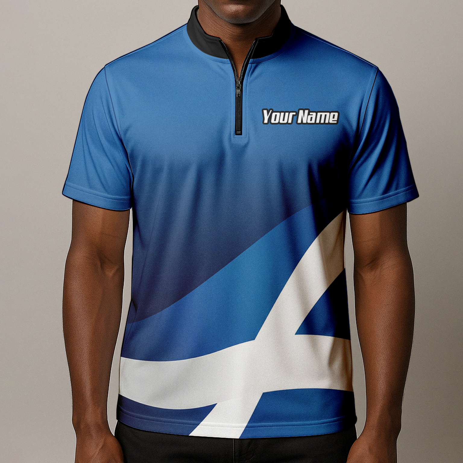 Personalised Scotland Saltire Dart Jersey Polo and Zipper Blue White For Men Y3906