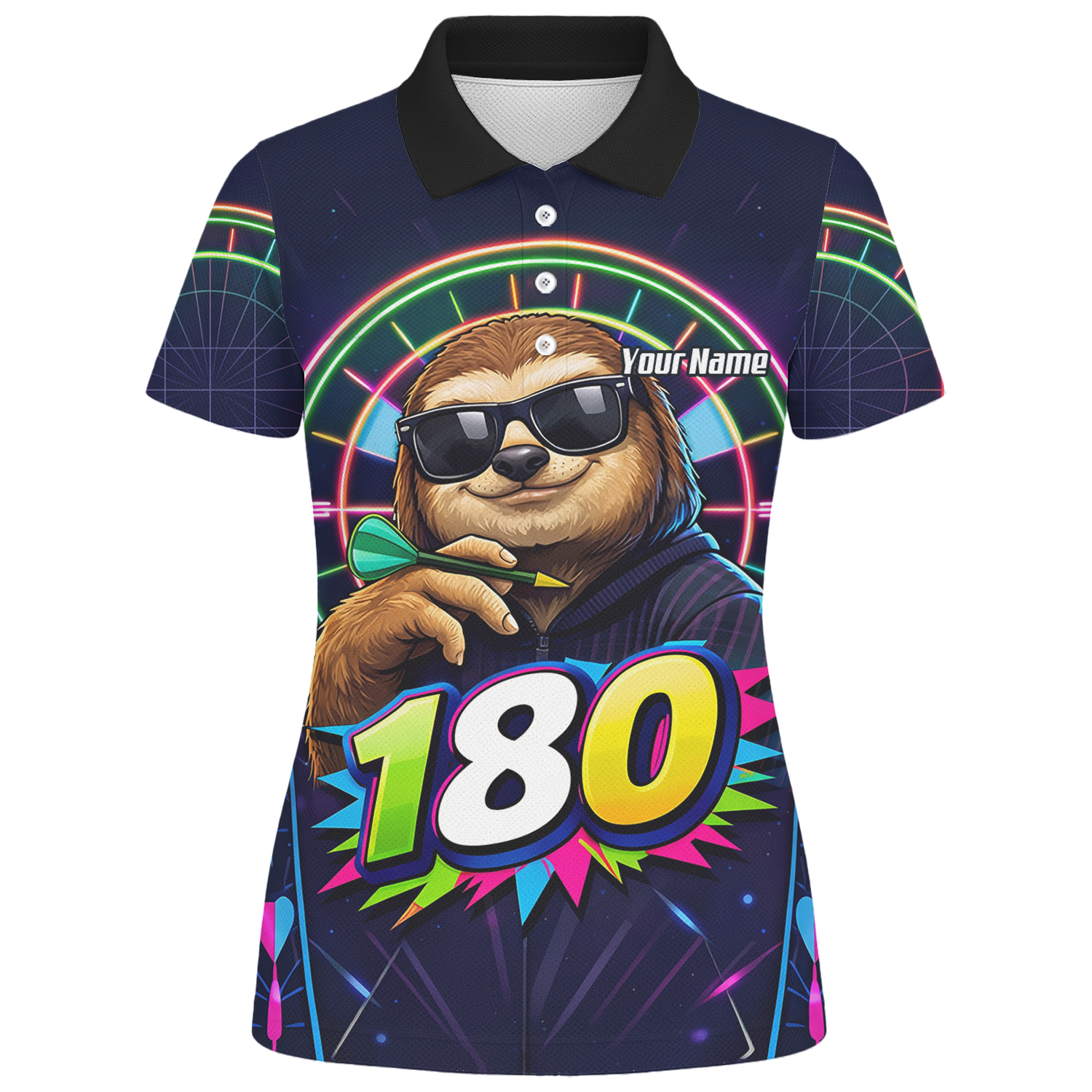 Personalised Sloth Dart Jersey for Women Custom Neon 180 Graphic Polo Shirt Y8867