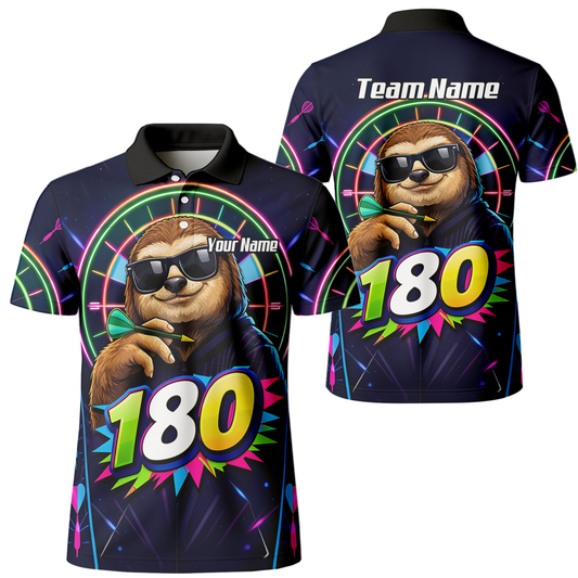 Personalised Sloth Dart Jersey for Men Custom Neon 180 Graphic Polo Shirt Y8867
