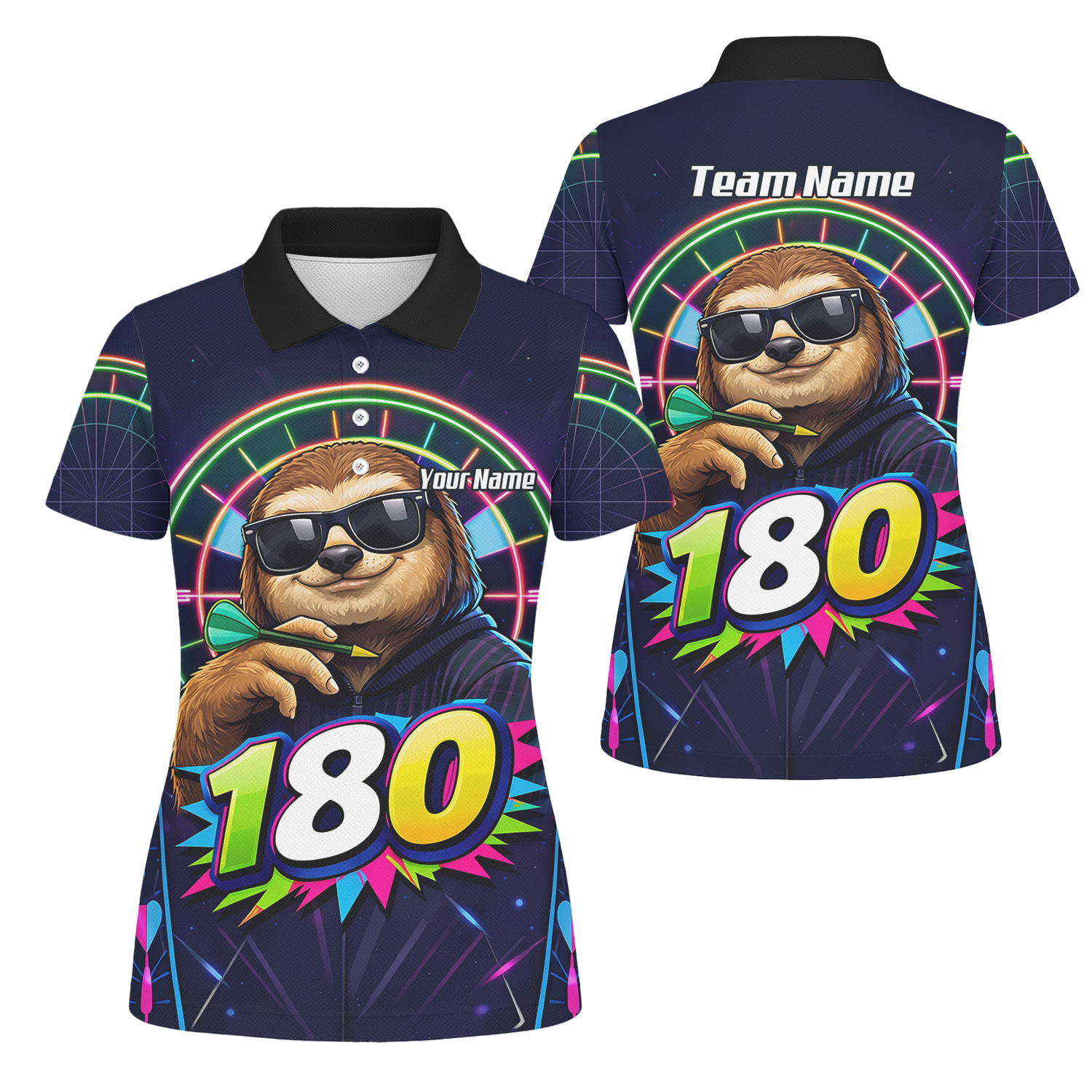 Personalised Sloth Dart Jersey for Women Custom Neon 180 Graphic Polo Shirt Y8867