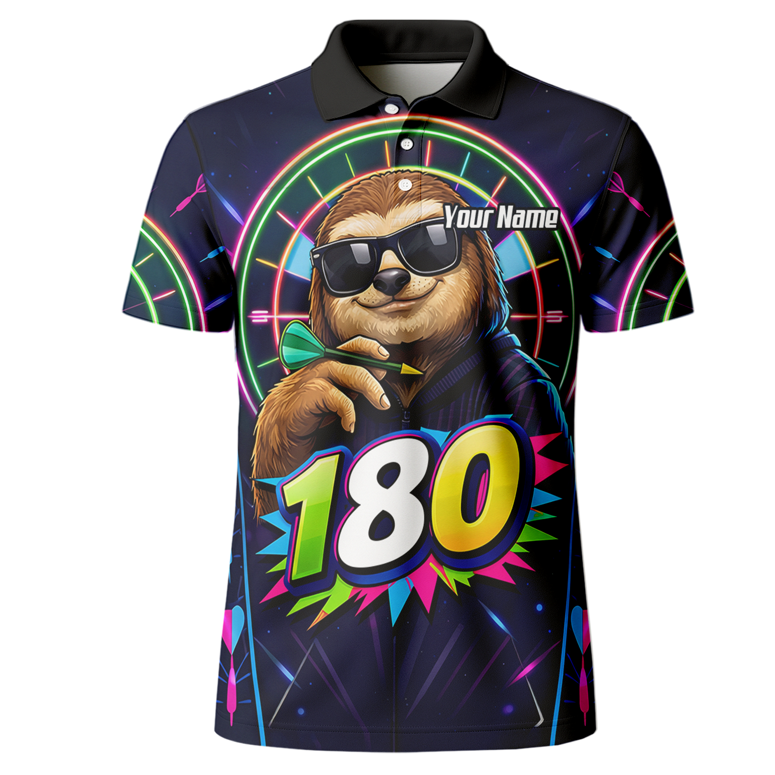 Personalised Sloth Dart Jersey for Men Custom Neon 180 Graphic Polo Shirt Y8867