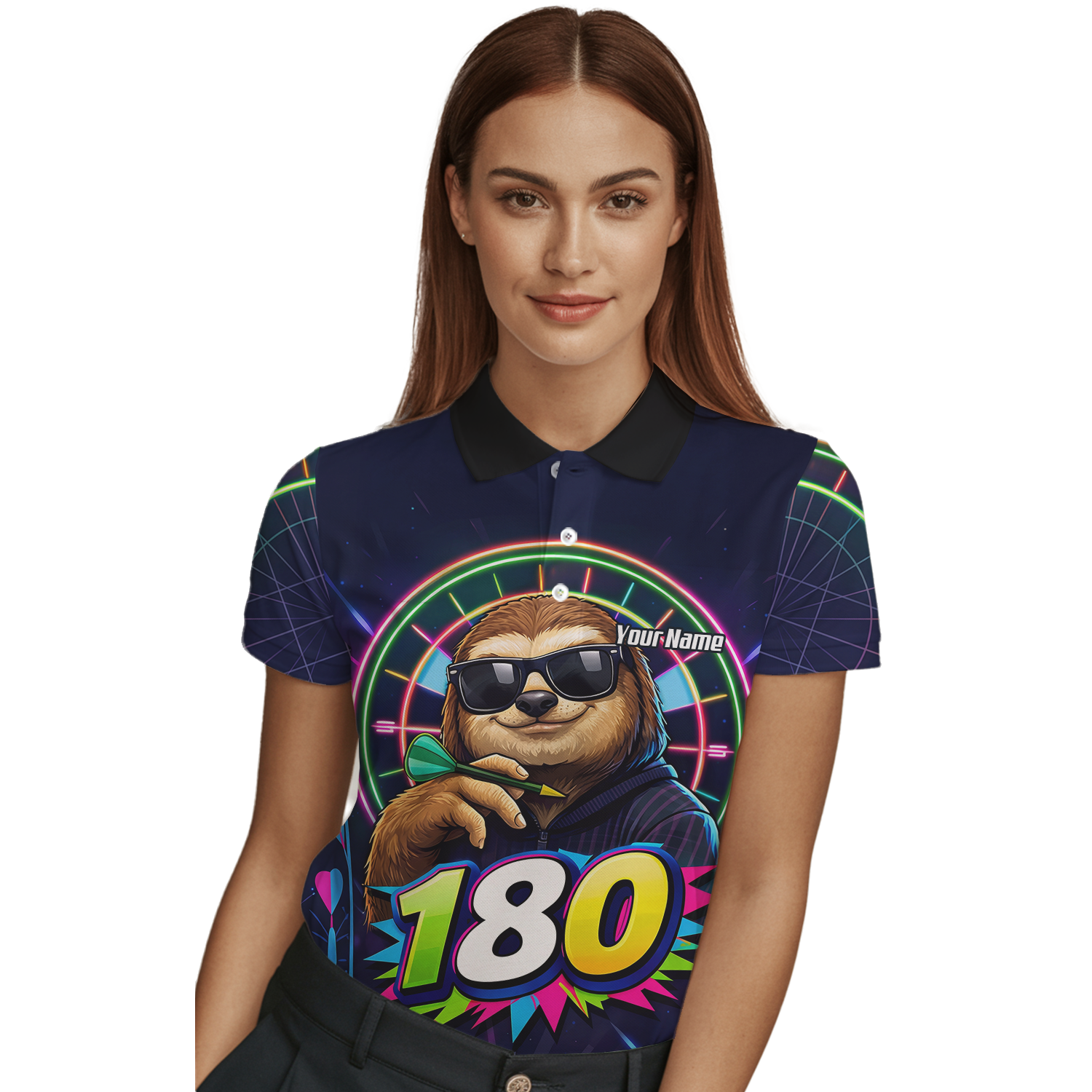 Personalised Sloth Dart Jersey for Women Custom Neon 180 Graphic Polo Shirt Y8867