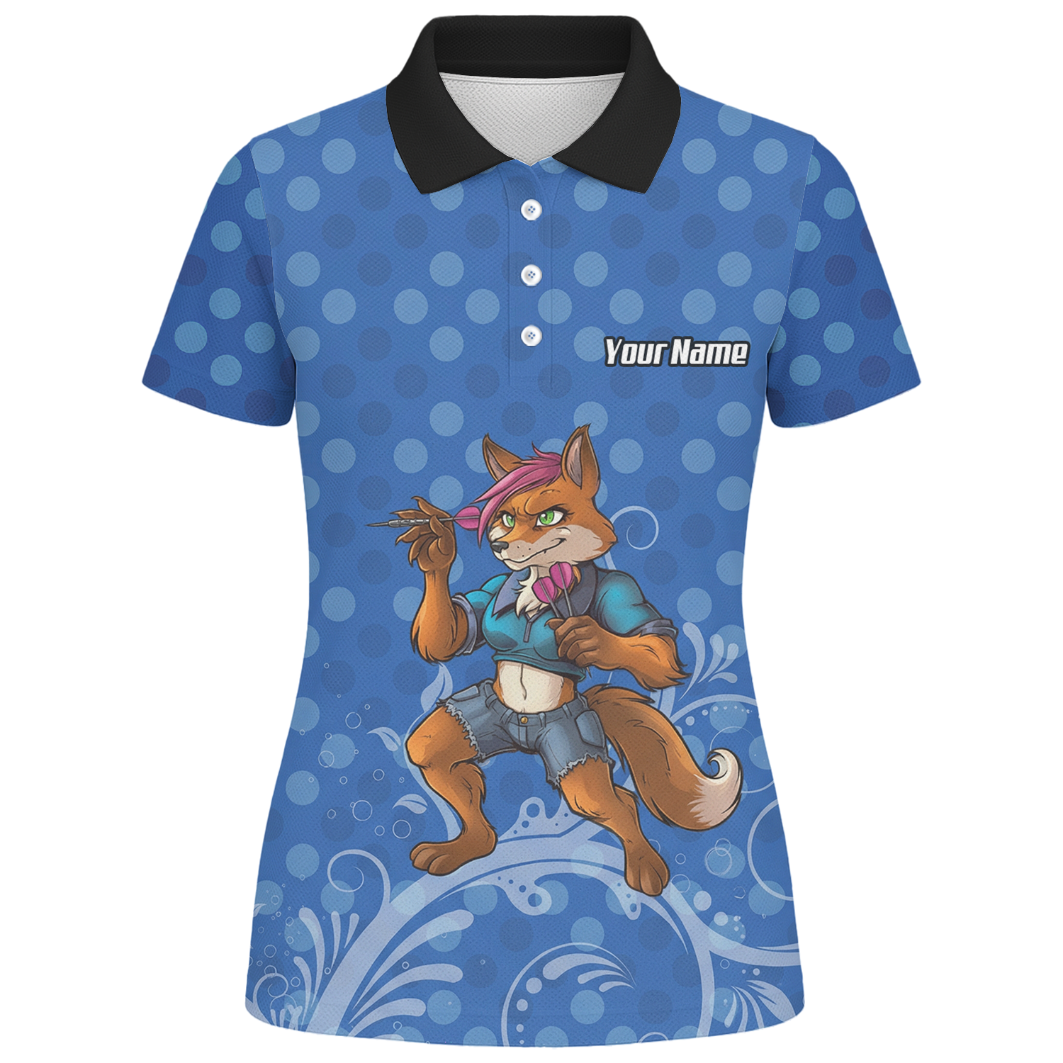 Personalised Fox Dart Jersey Polo and Zipper Blue Polka Dot For Women Y9578