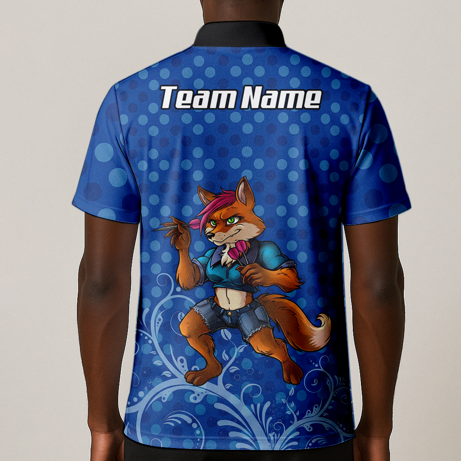 Personalised Fox Dart Jersey Polo and Zipper Blue Polka Dot For Men Y9578