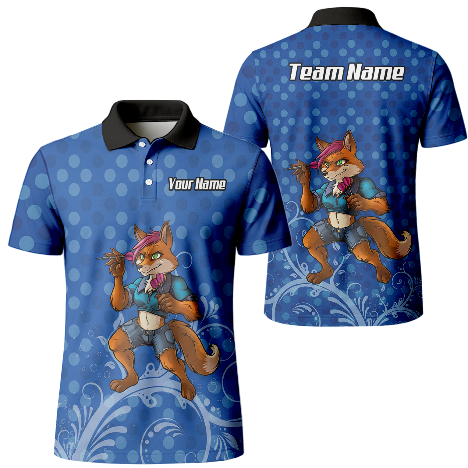 Personalised Fox Dart Jersey Polo and Zipper Blue Polka Dot For Men Y9578 - Polo Yes