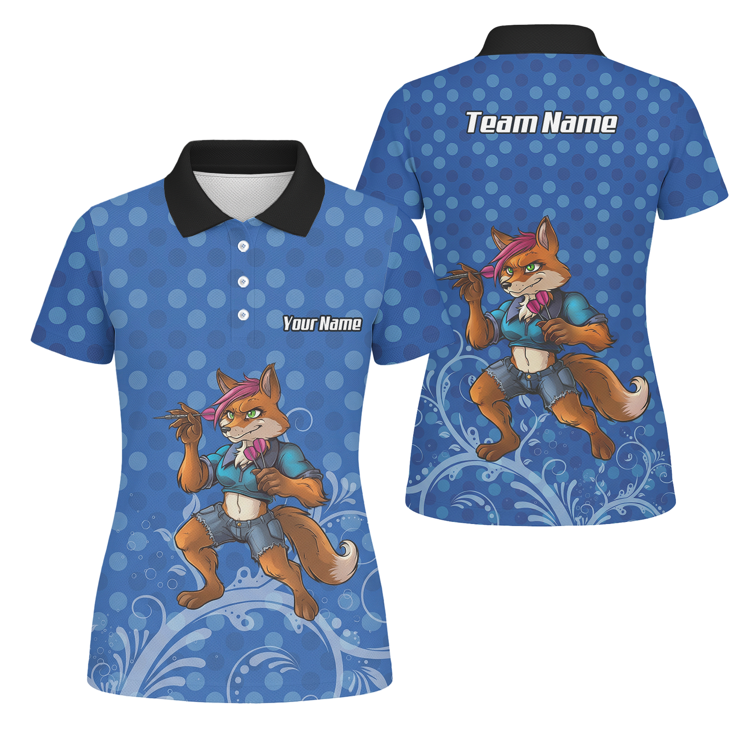 Personalised Fox Dart Jersey Polo and Zipper Blue Polka Dot For Women Y9578 - Polo Yes