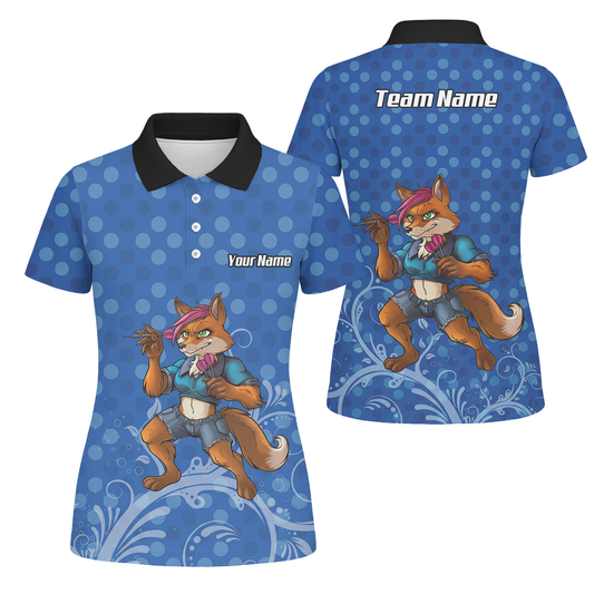 Personalised Fox Dart Jersey Polo and Zipper Blue Polka Dot For Women Y9578 - Polo Yes