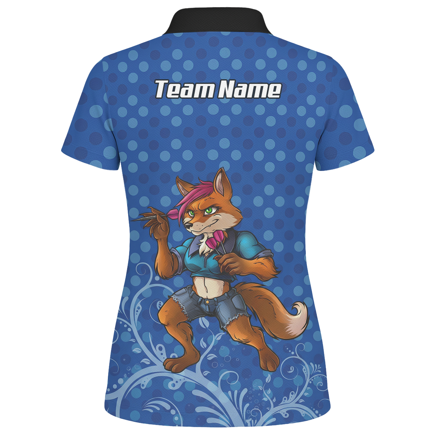 Personalised Fox Dart Jersey Polo and Zipper Blue Polka Dot For Women Y9578