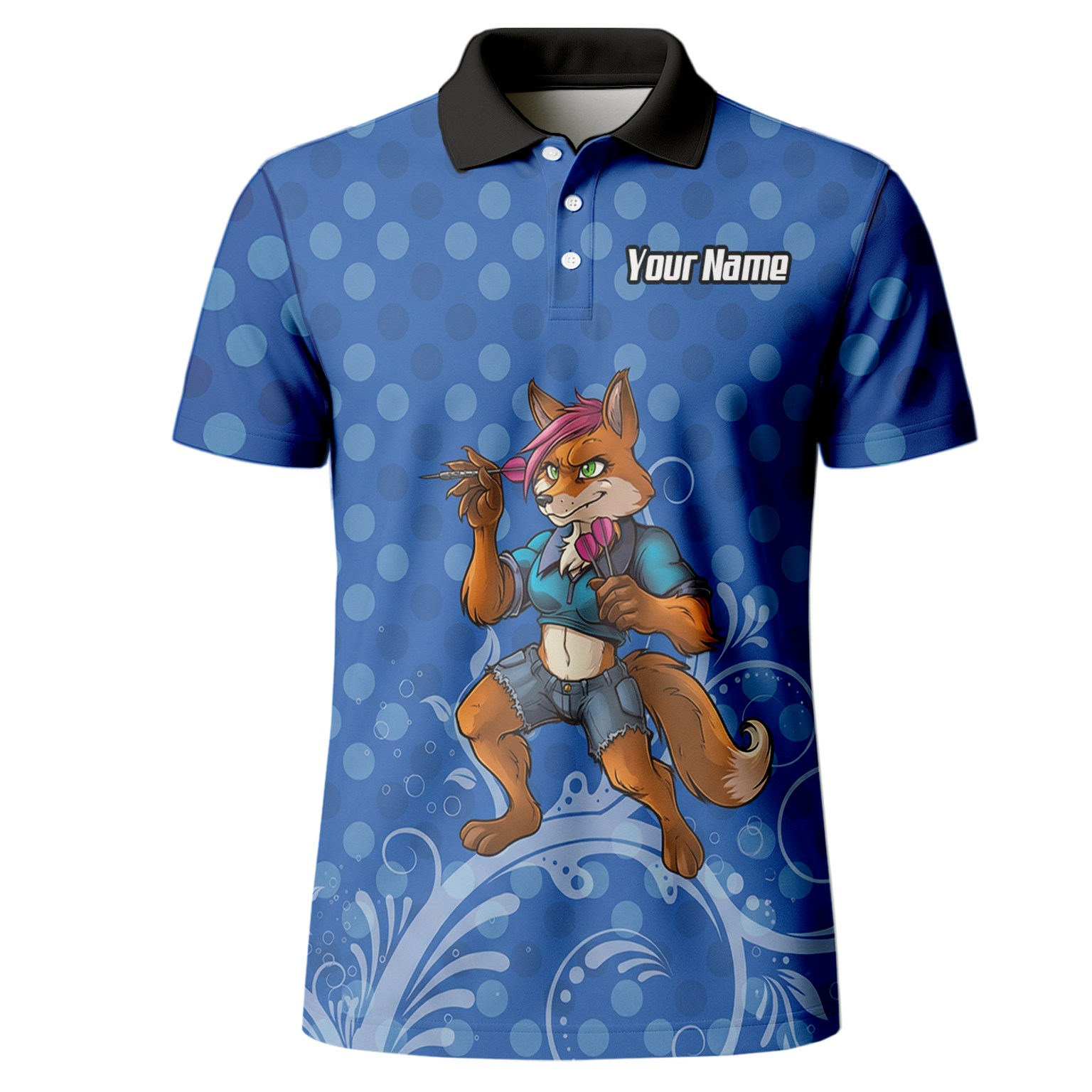 Personalised Fox Dart Jersey Polo and Zipper Blue Polka Dot For Men Y9578