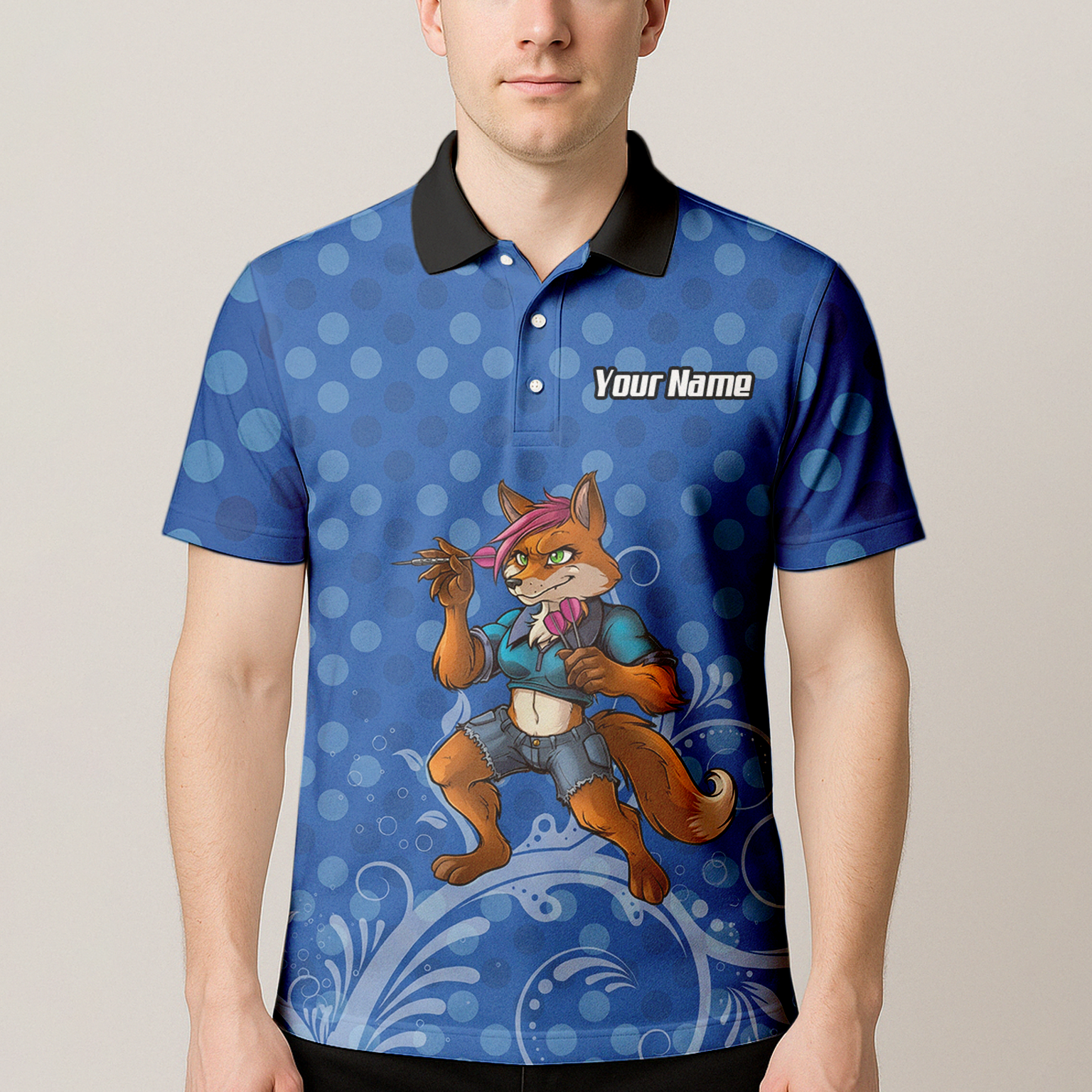 Personalised Fox Dart Jersey Polo and Zipper Blue Polka Dot For Men Y9578