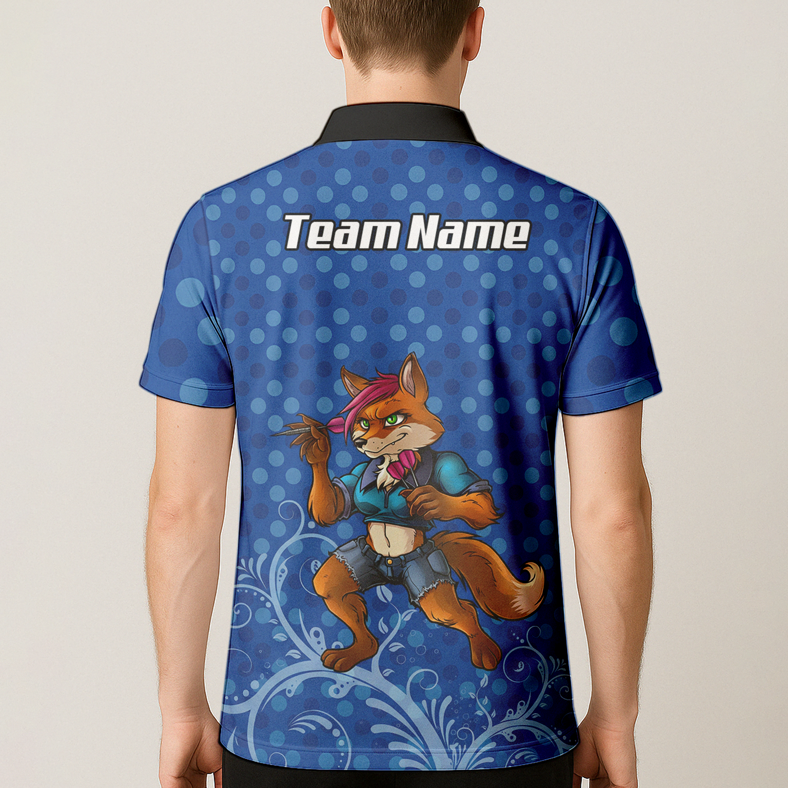 Personalised Fox Dart Jersey Polo and Zipper Blue Polka Dot For Men Y9578